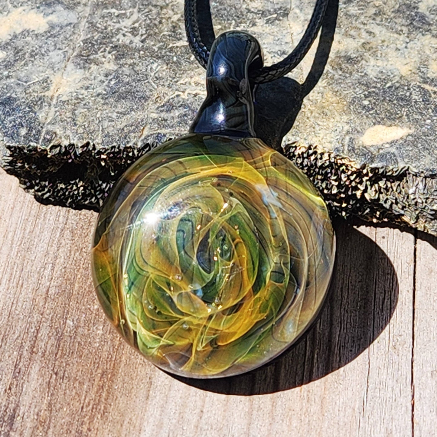 Blown Glass Galaxy Pendant Necklace - Unique Handmade Trippy Glass Jewelry