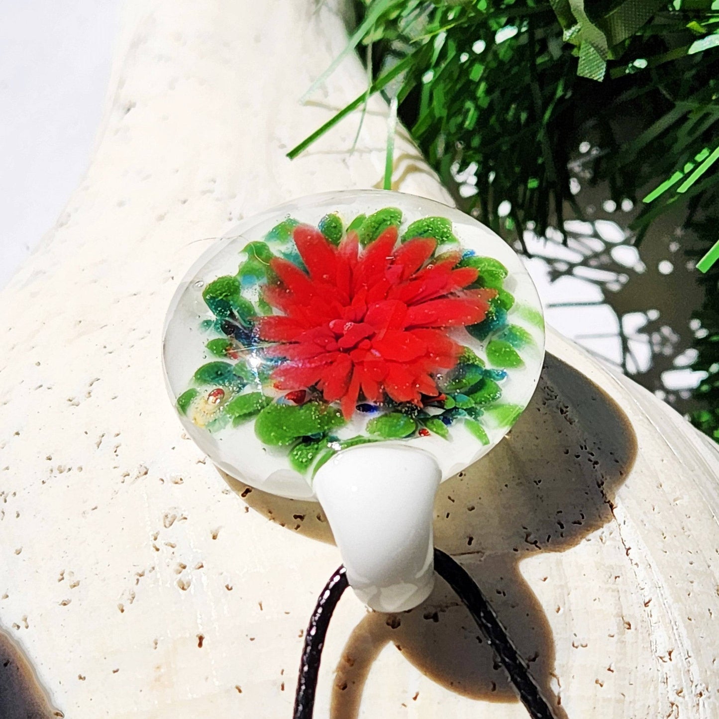 Poinsettia Glass Pendant Necklace – Handmade Christmas Jewelry