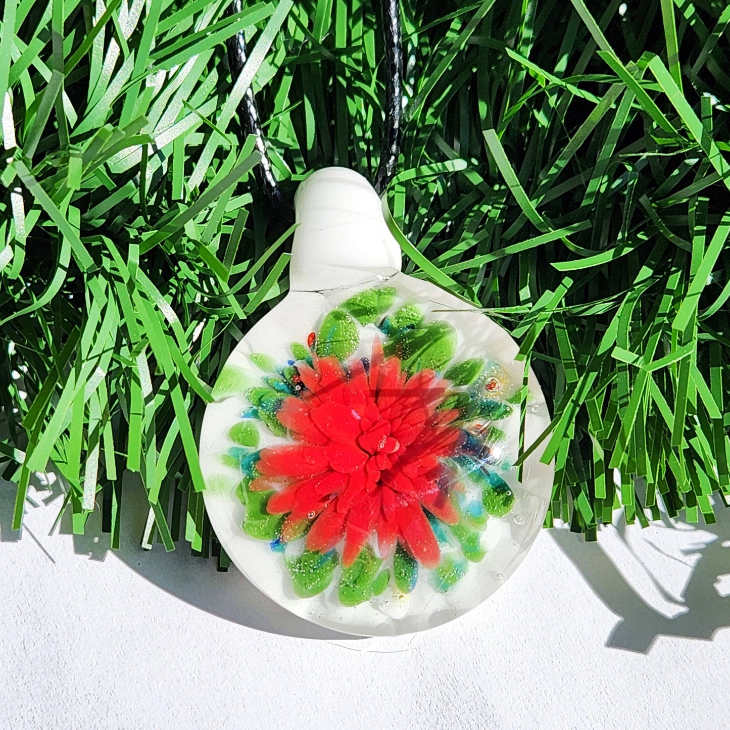 Poinsettia Glass Pendant Necklace – Handmade Christmas Jewelry