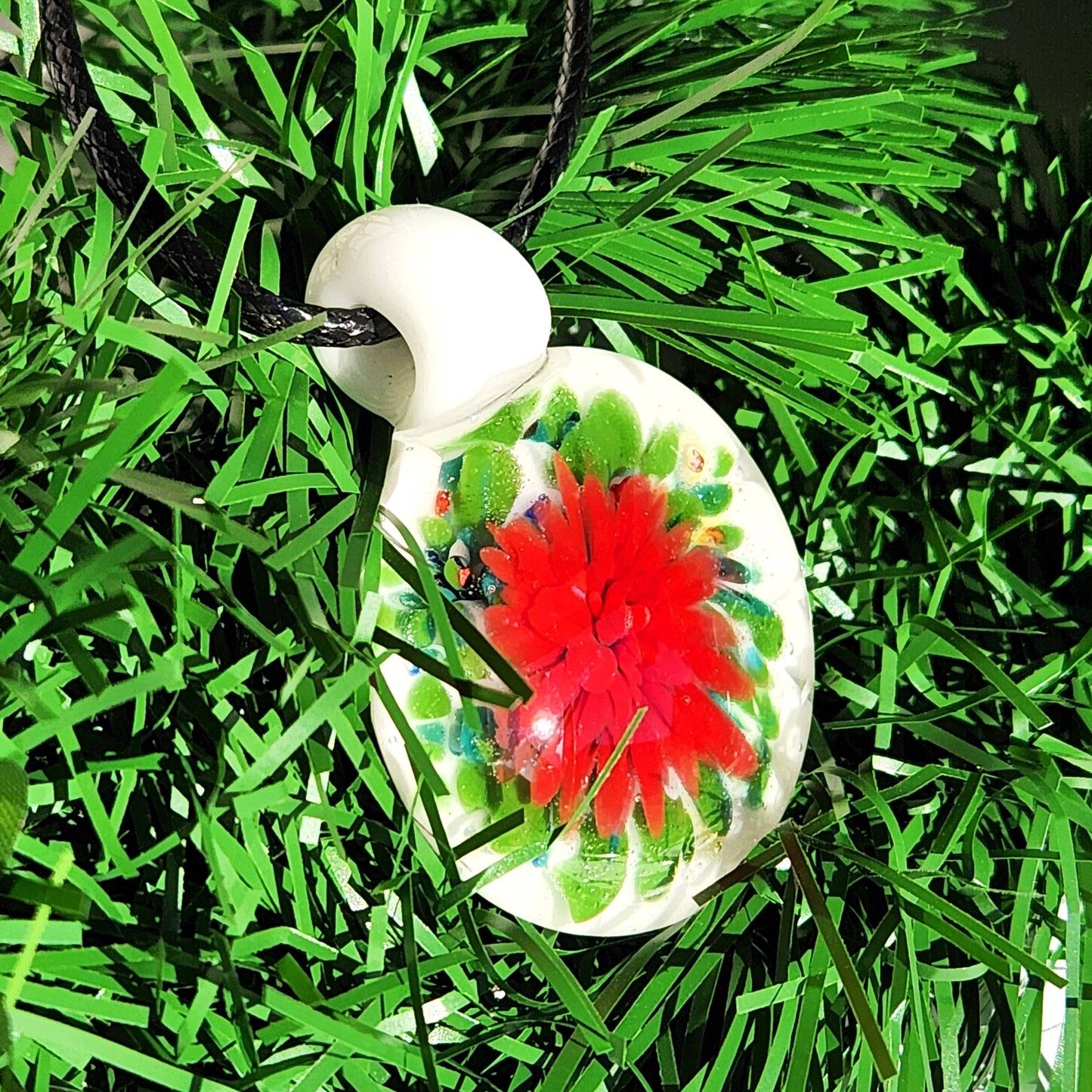 Poinsettia Glass Pendant Necklace – Handmade Christmas Jewelry