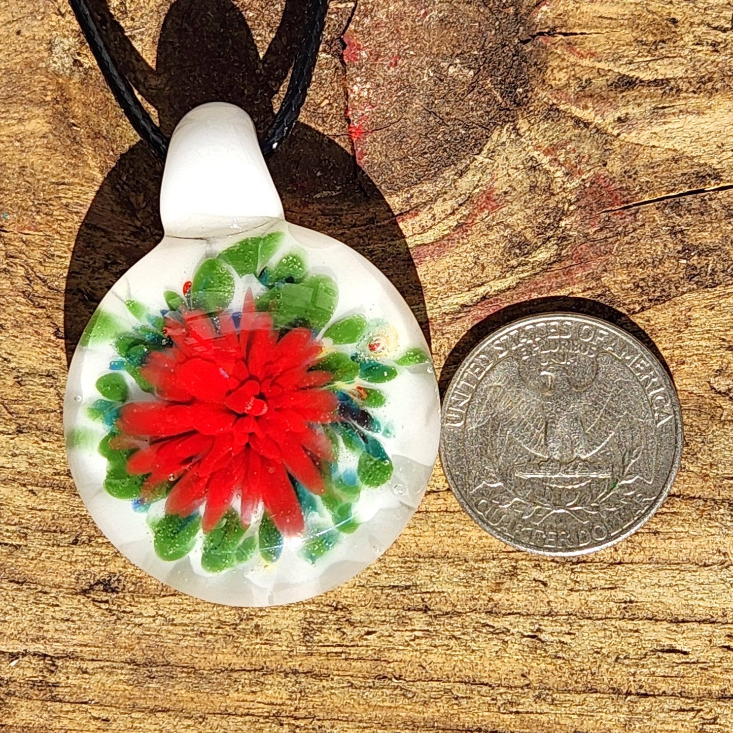 Poinsettia Glass Pendant Necklace – Handmade Christmas Jewelry