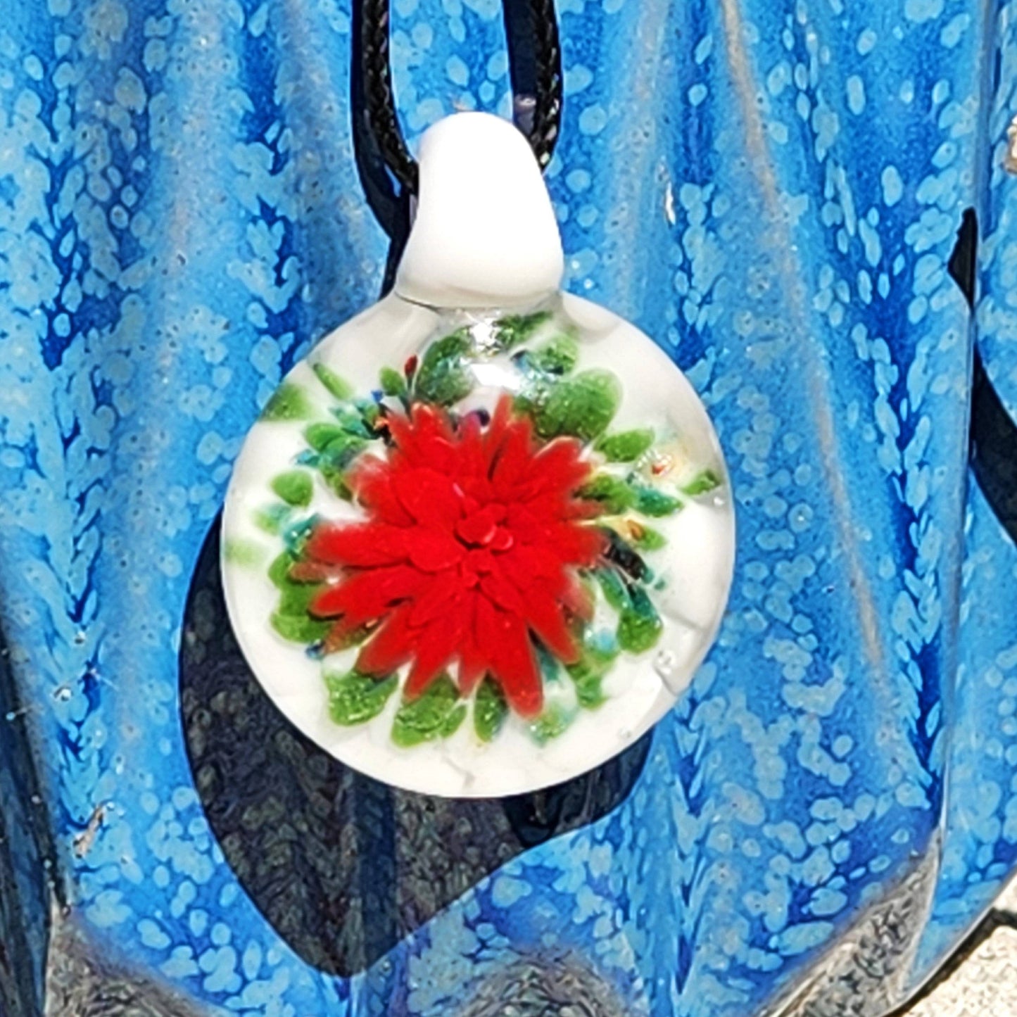 Poinsettia Glass Pendant Necklace – Handmade Christmas Jewelry