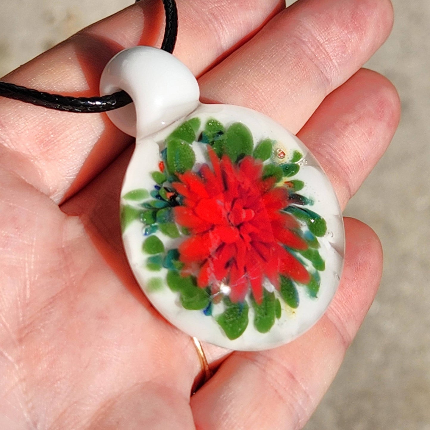 Poinsettia Glass Pendant Necklace – Handmade Christmas Jewelry
