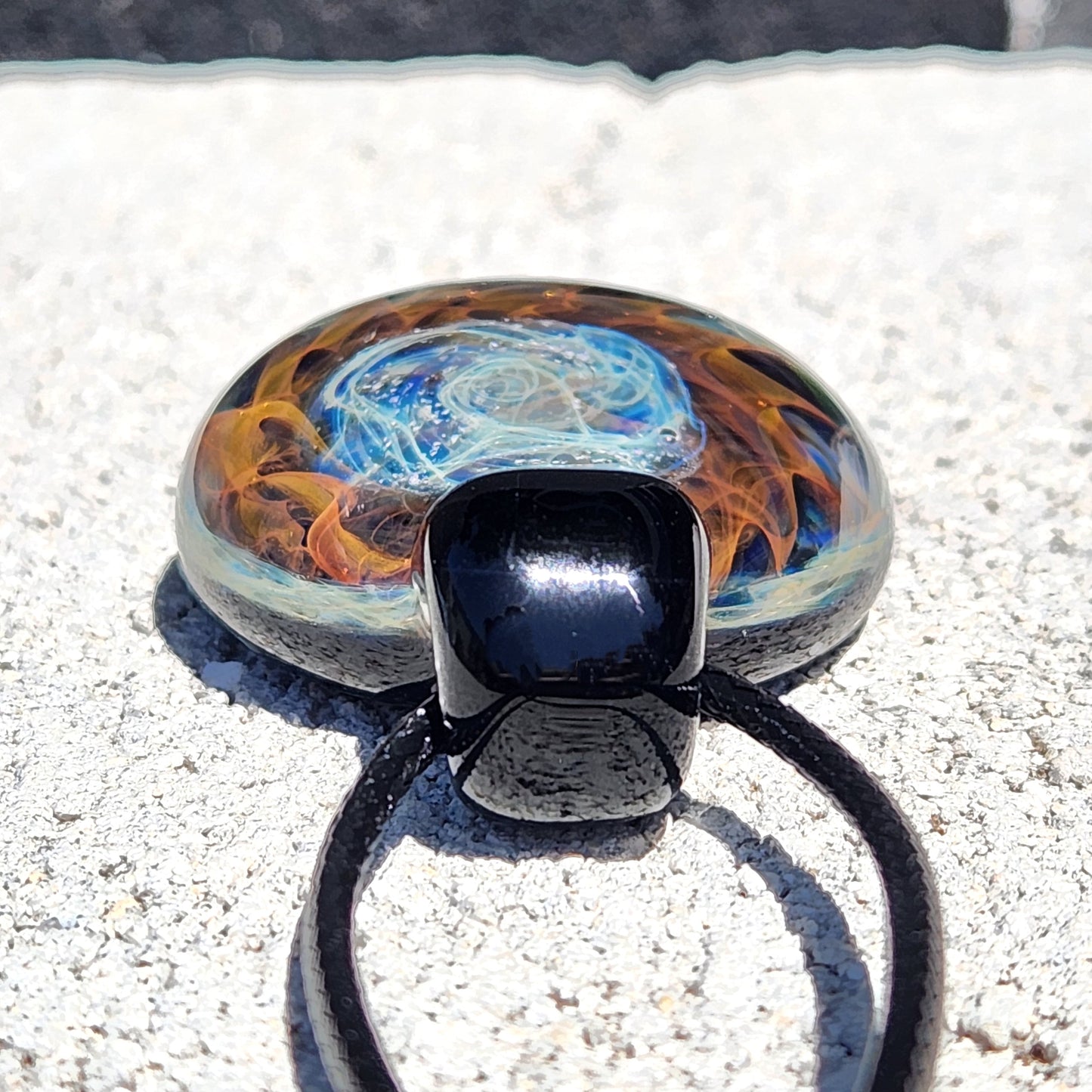 Cosmic Elegance: Handcrafted Glass Pendant with Silver and Gold Accents