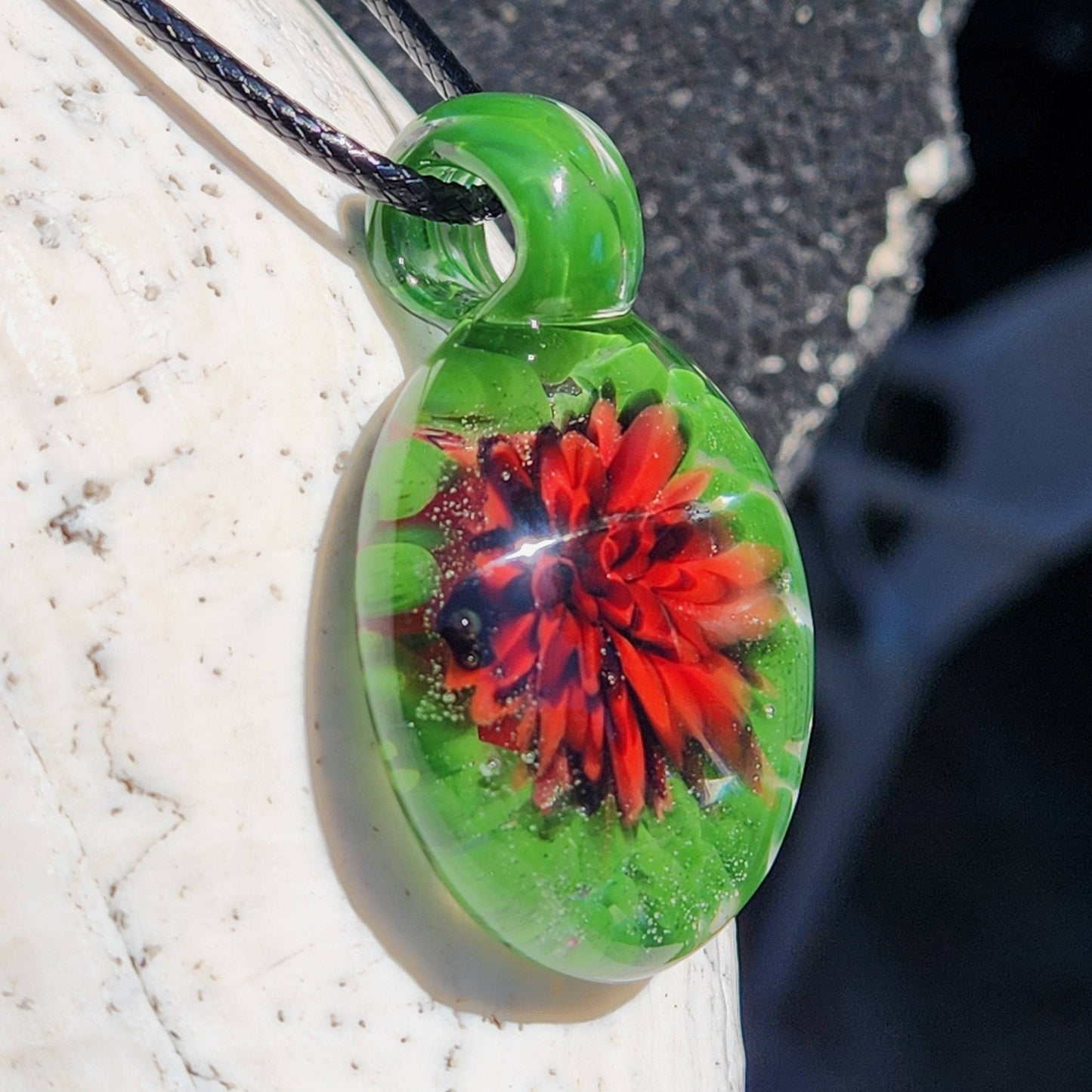 Red Flower Glass Pendant