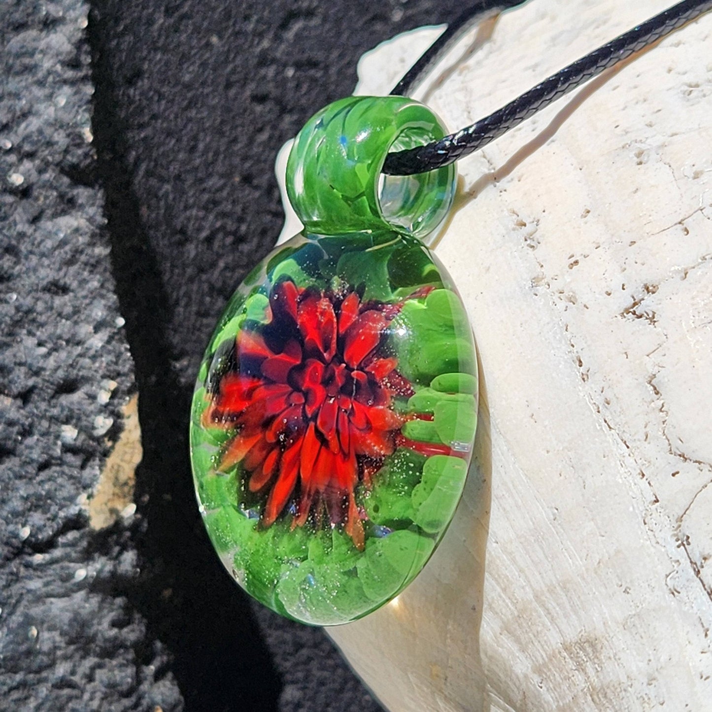 Red Flower Glass Pendant