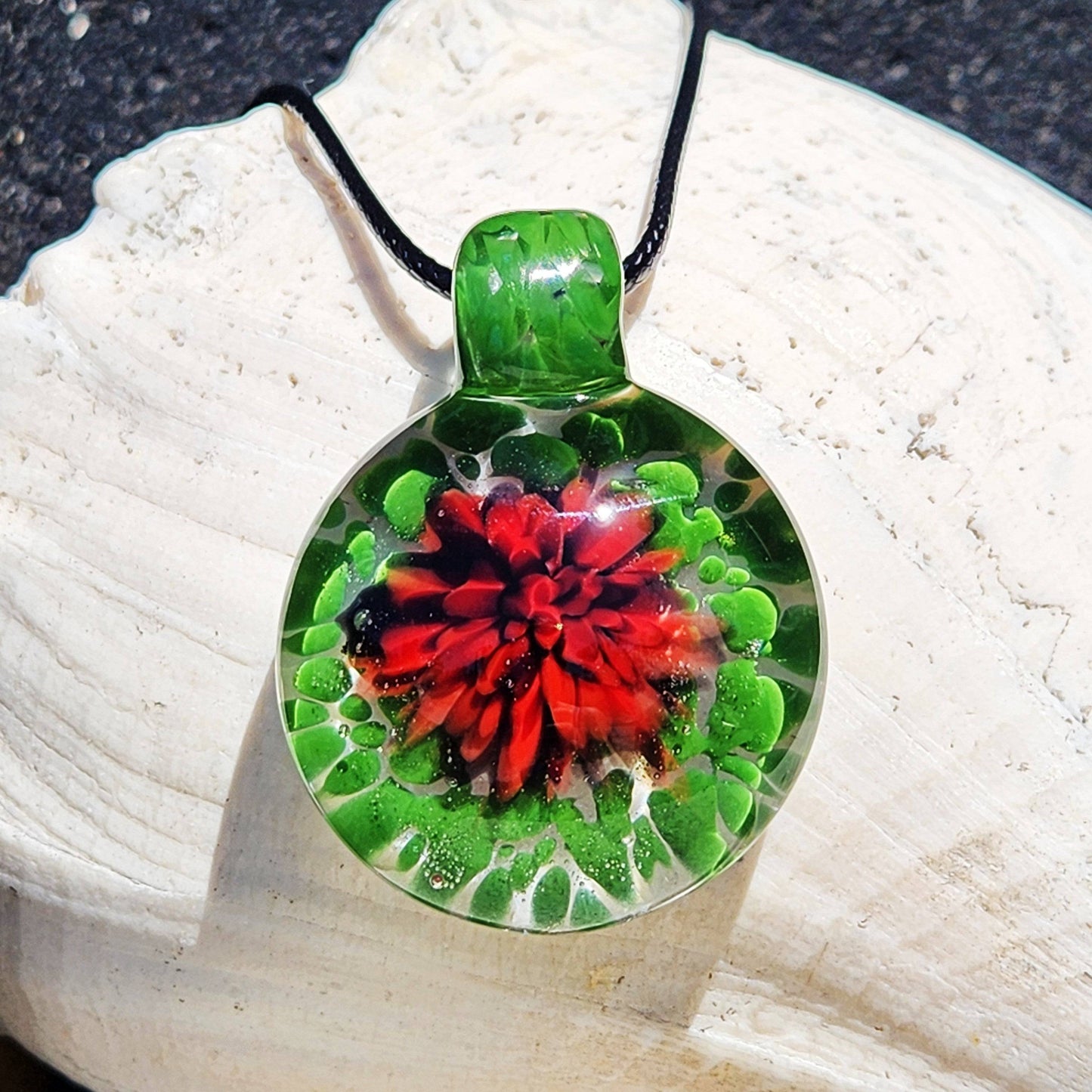 Red Flower Glass Pendant