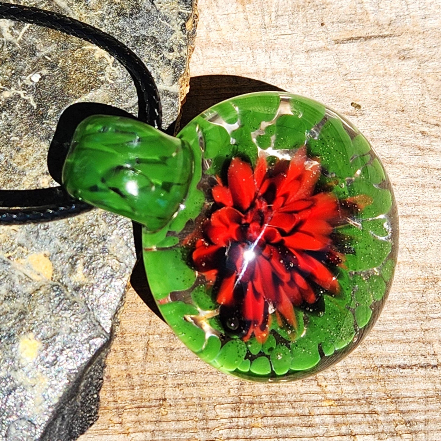 Red Flower Glass Pendant