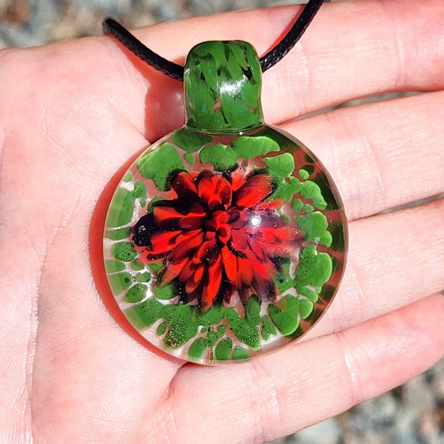 Red Flower Glass Pendant