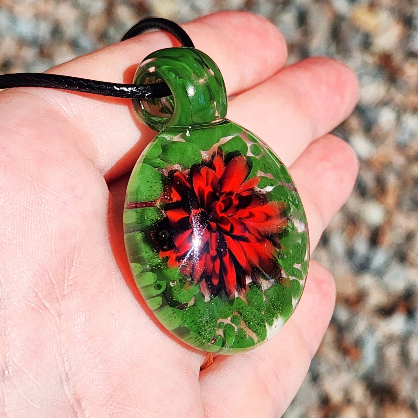 Red Flower Glass Pendant