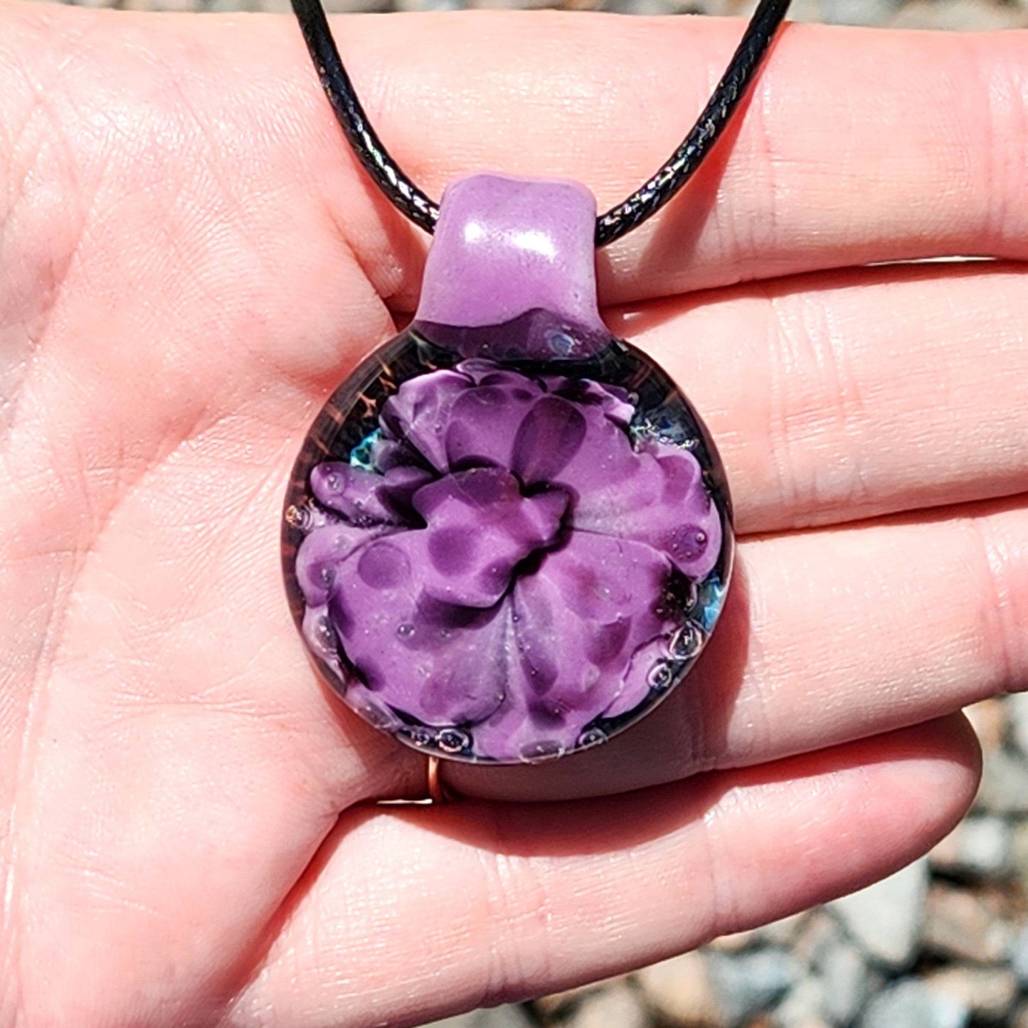 Handmade Purple Glass Flower Pendant – One of a Kind
