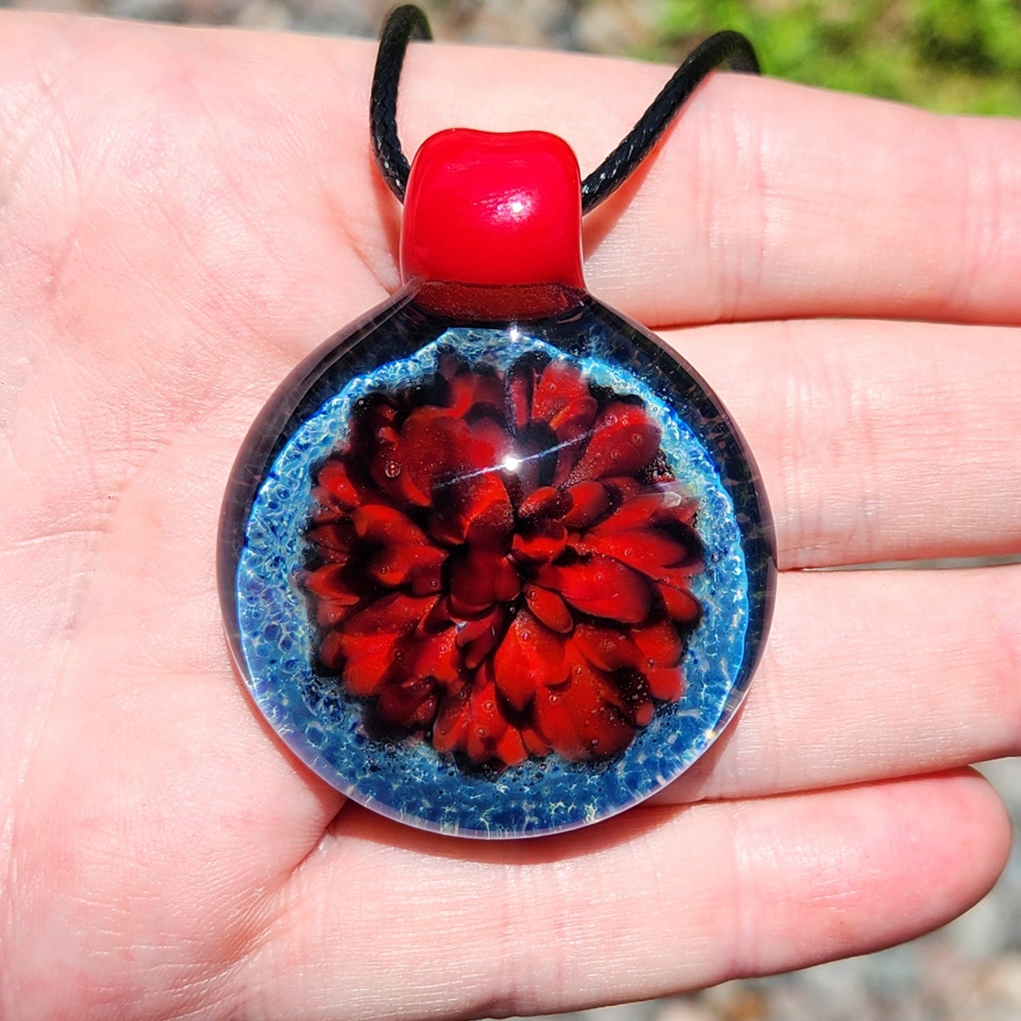 Red and Blue Blown Glass Pendant