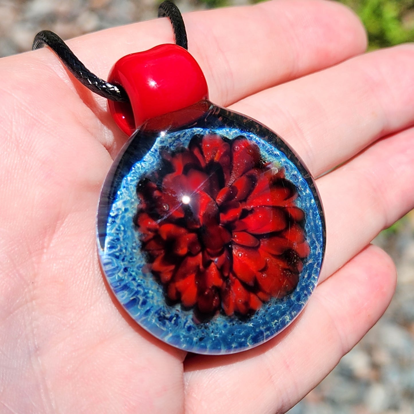 Red and Blue Blown Glass Pendant