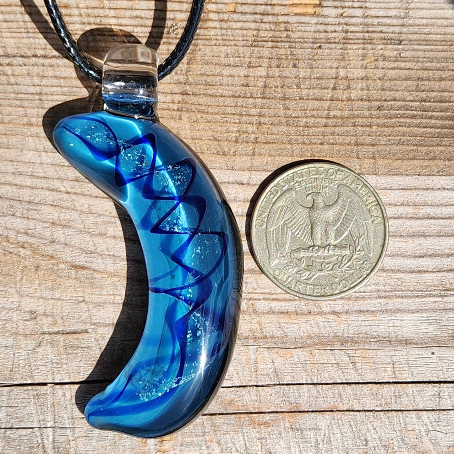 Handmade Blue Crescent Moon Glass Pendant