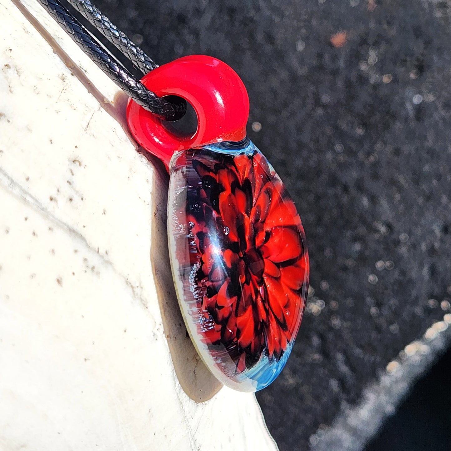 Red and Blue Blown Glass Pendant