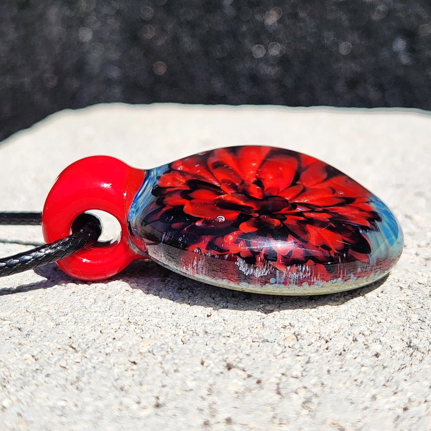 Red and Blue Blown Glass Pendant