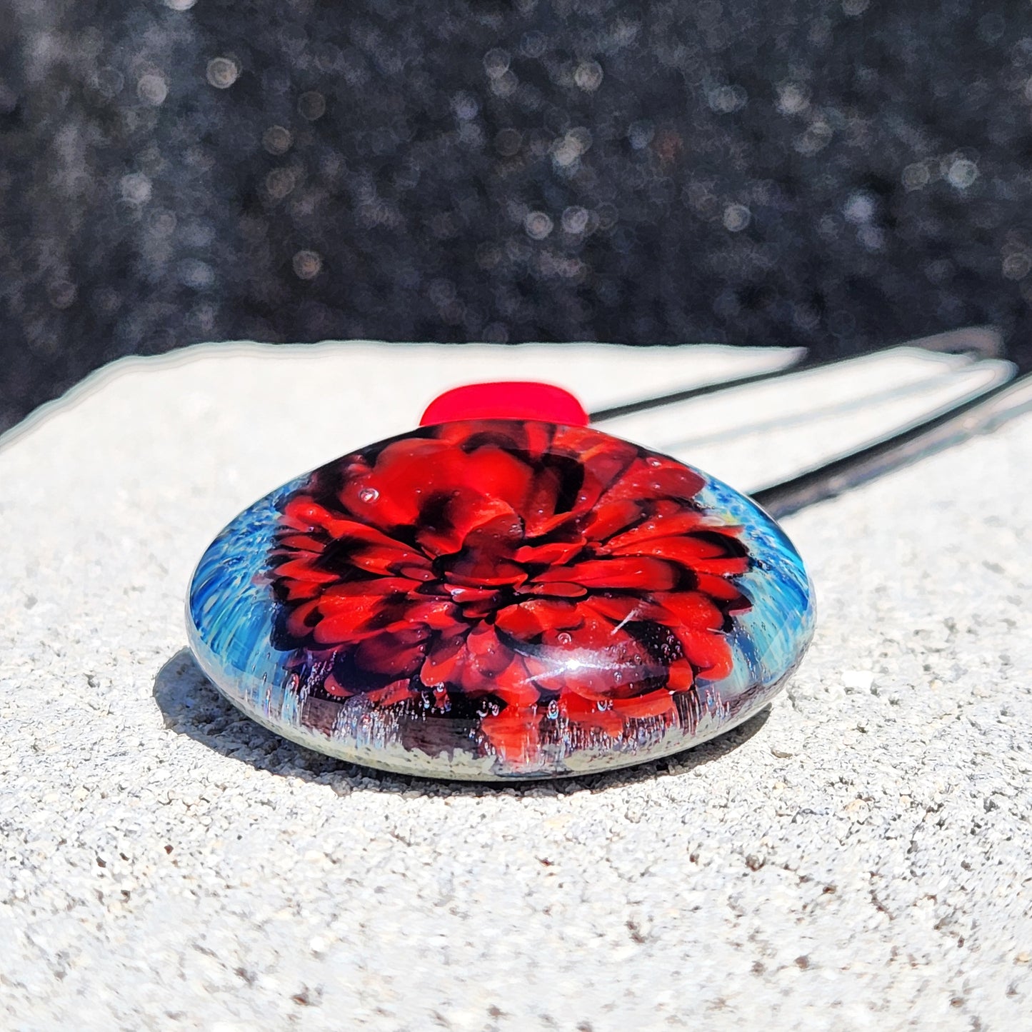 Red and Blue Blown Glass Pendant