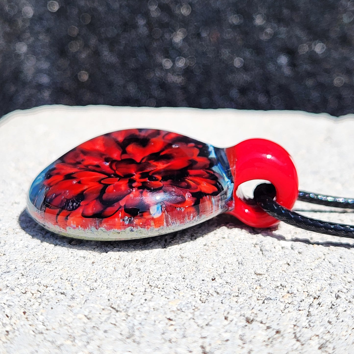Red and Blue Blown Glass Pendant