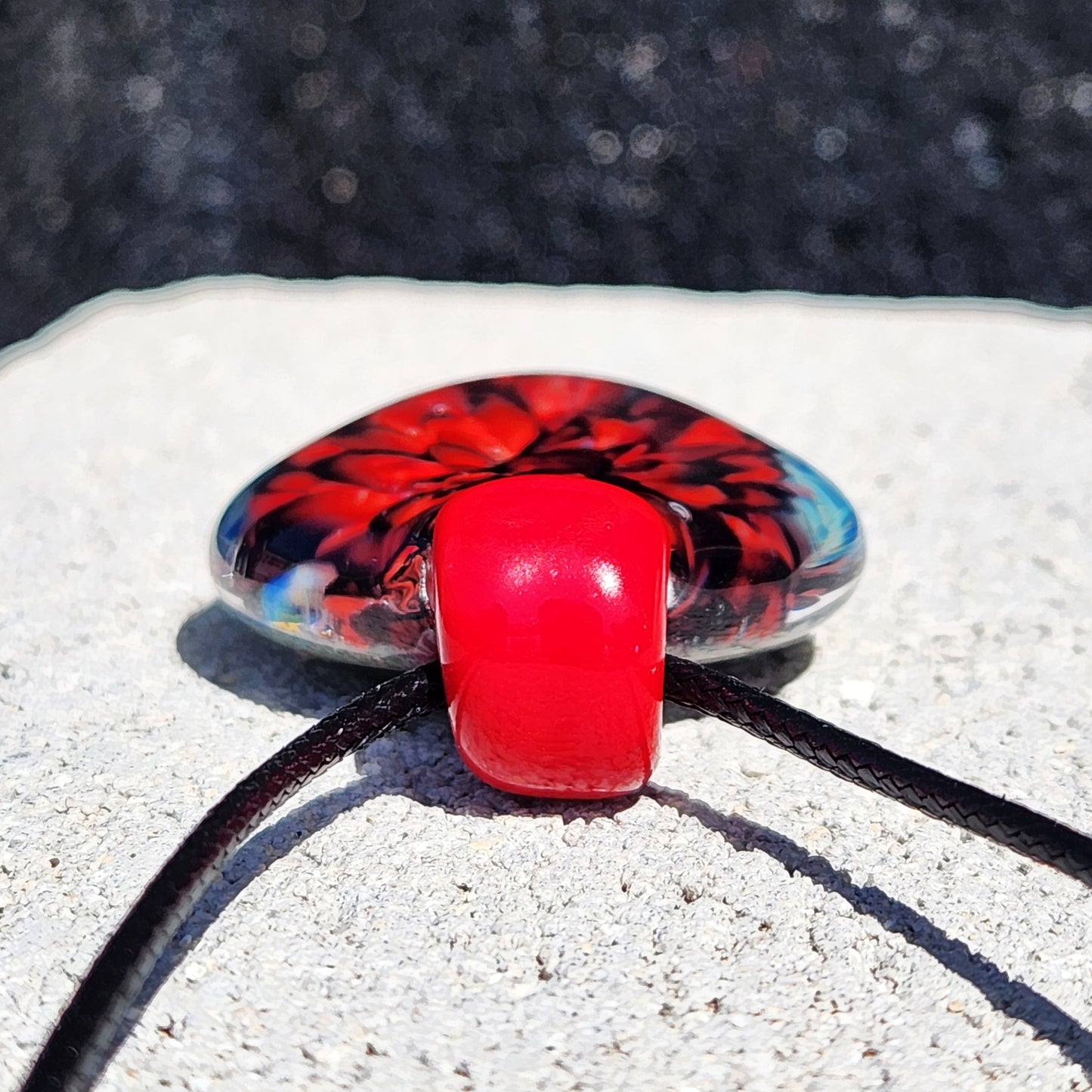 Red and Blue Blown Glass Pendant