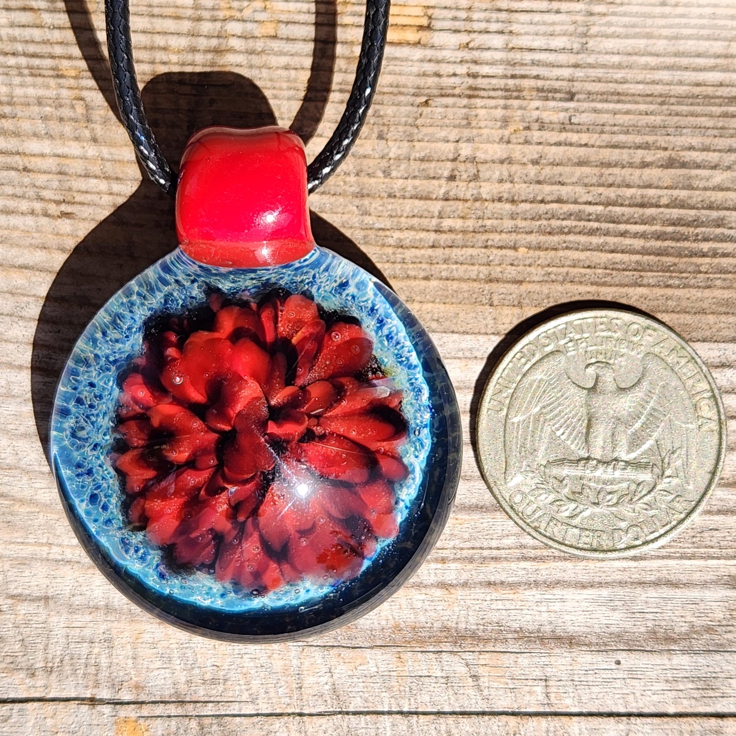 Red and Blue Blown Glass Pendant
