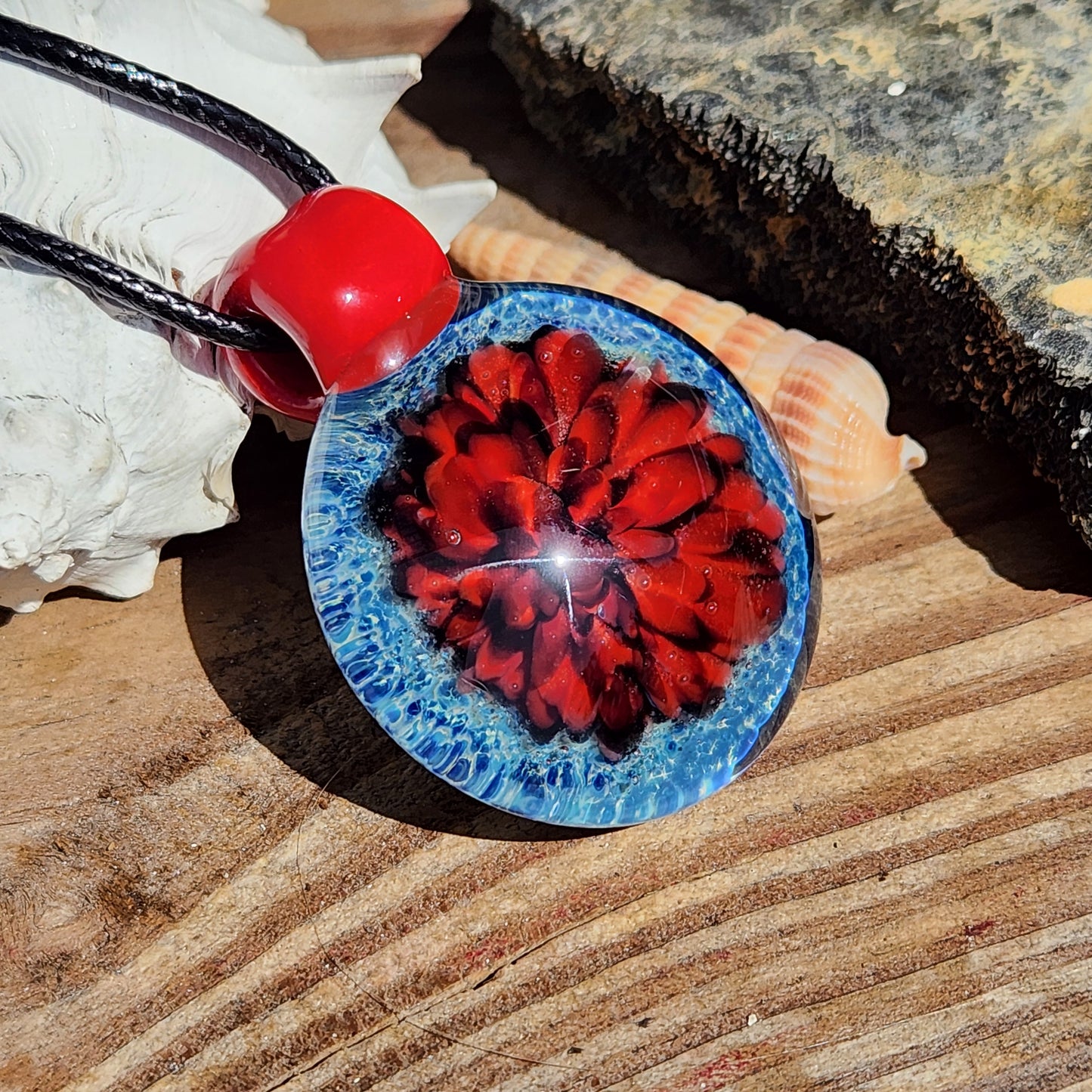 Red and Blue Blown Glass Pendant
