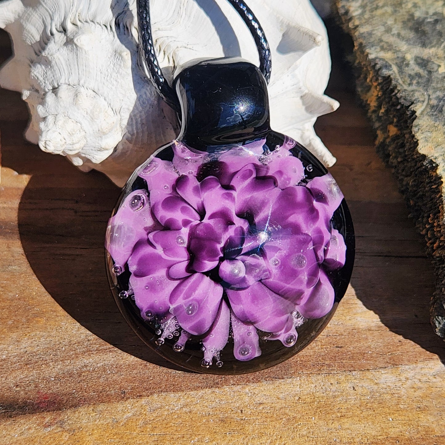 Purple Handmade Blown Glass Pendant – Unique Borosilicate Jewelry