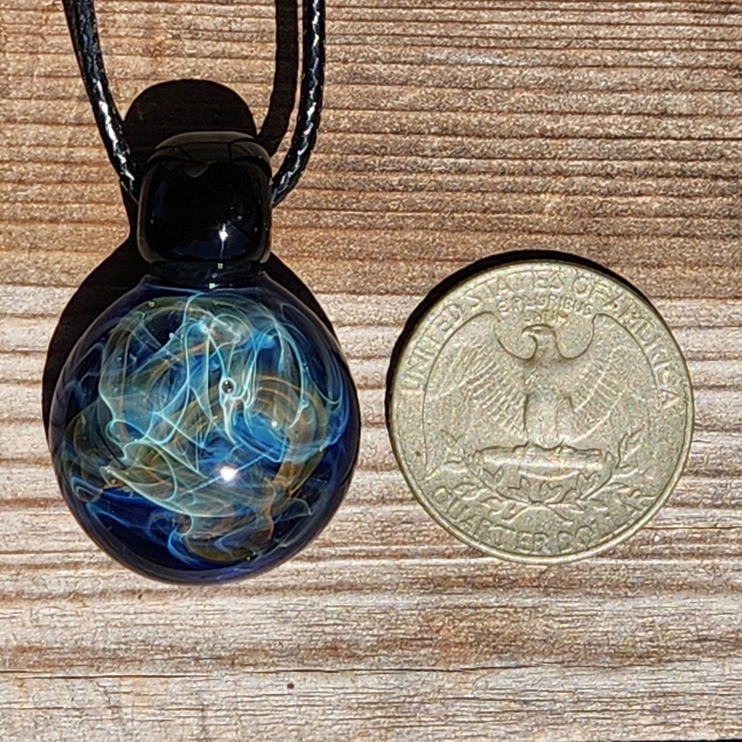 Handmade Blown Glass Pendant – Gold & Silver Fumed Design