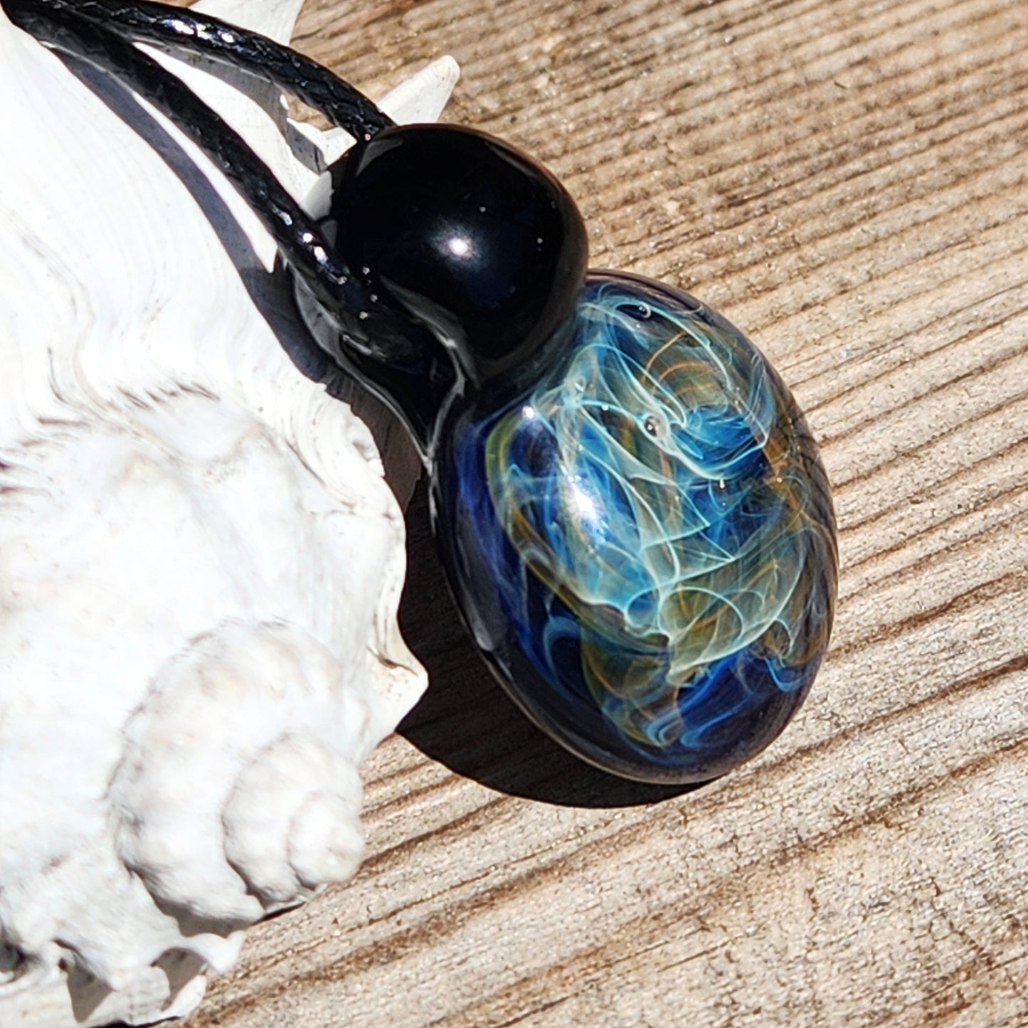 Handmade Blown Glass Pendant – Gold & Silver Fumed Design