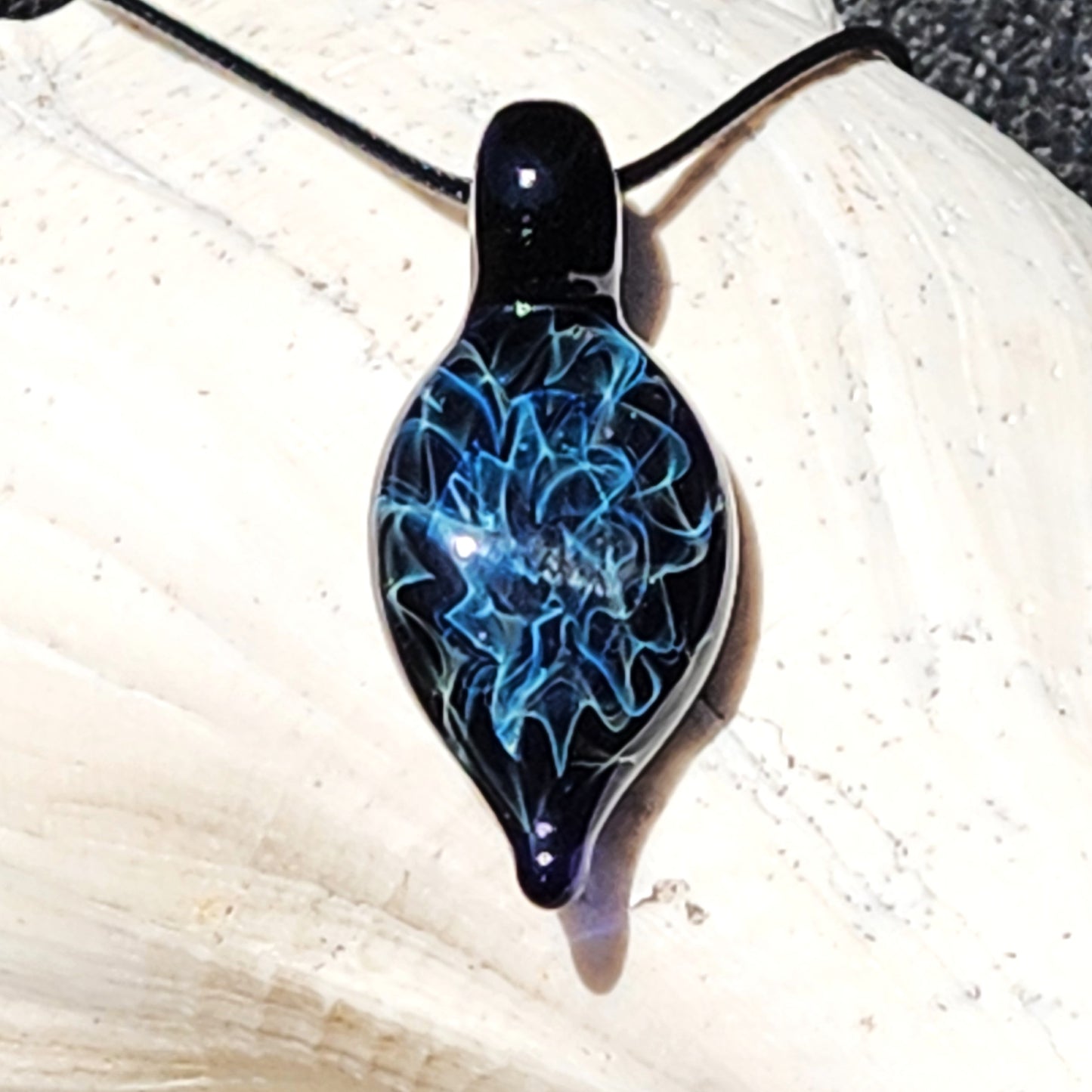 Deep Blue Silver Fumed Glass Pendant Necklace