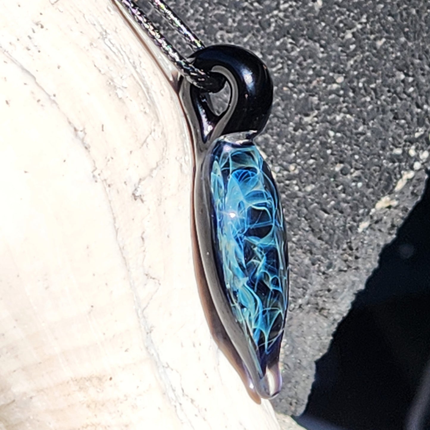 Deep Blue Silver Fumed Glass Pendant Necklace