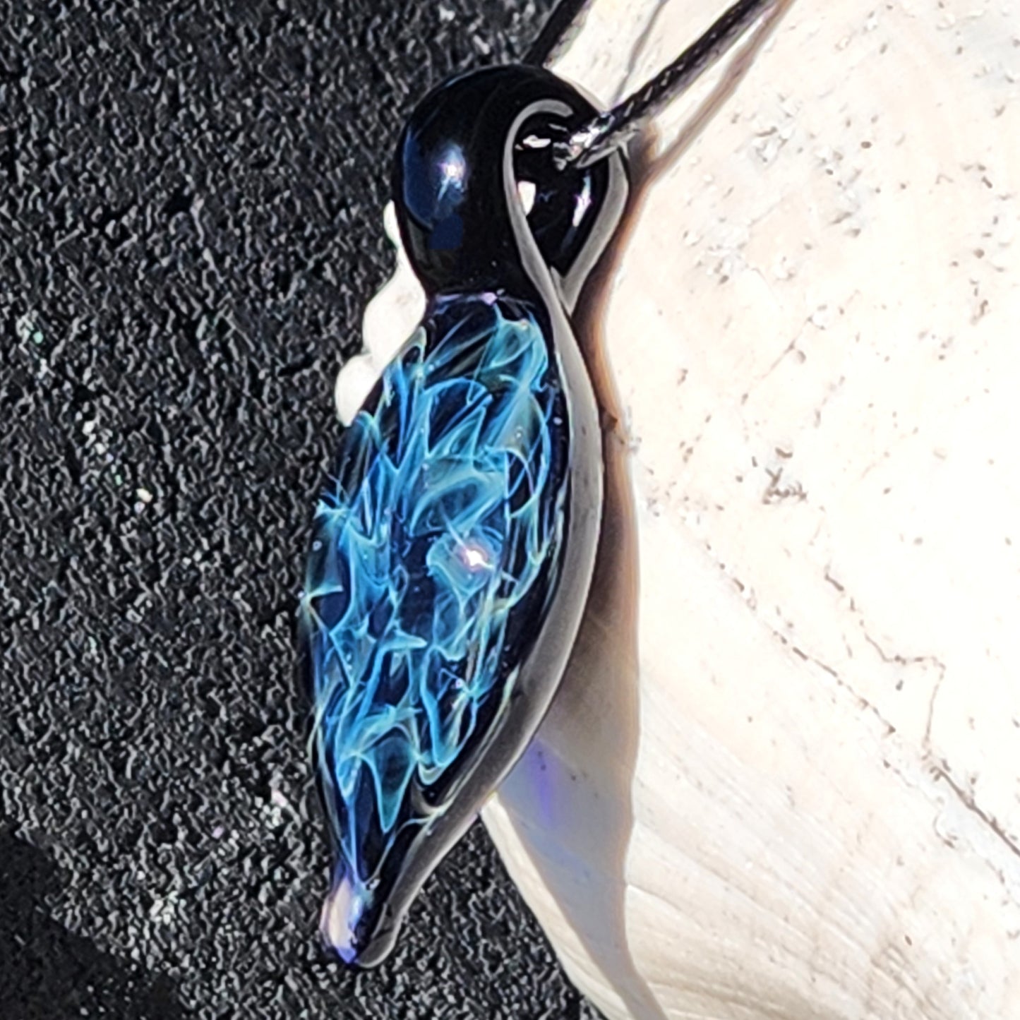 Deep Blue Silver Fumed Glass Pendant Necklace