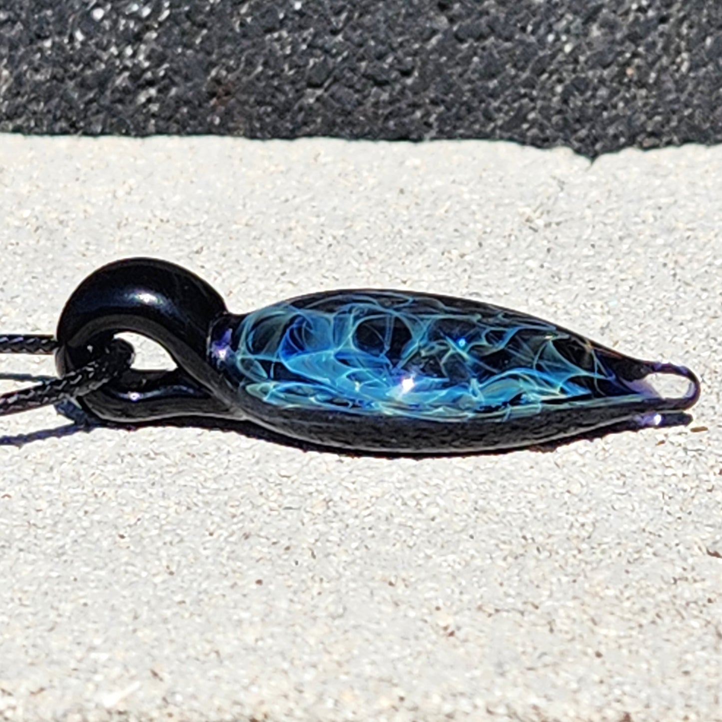 Deep Blue Silver Fumed Glass Pendant Necklace