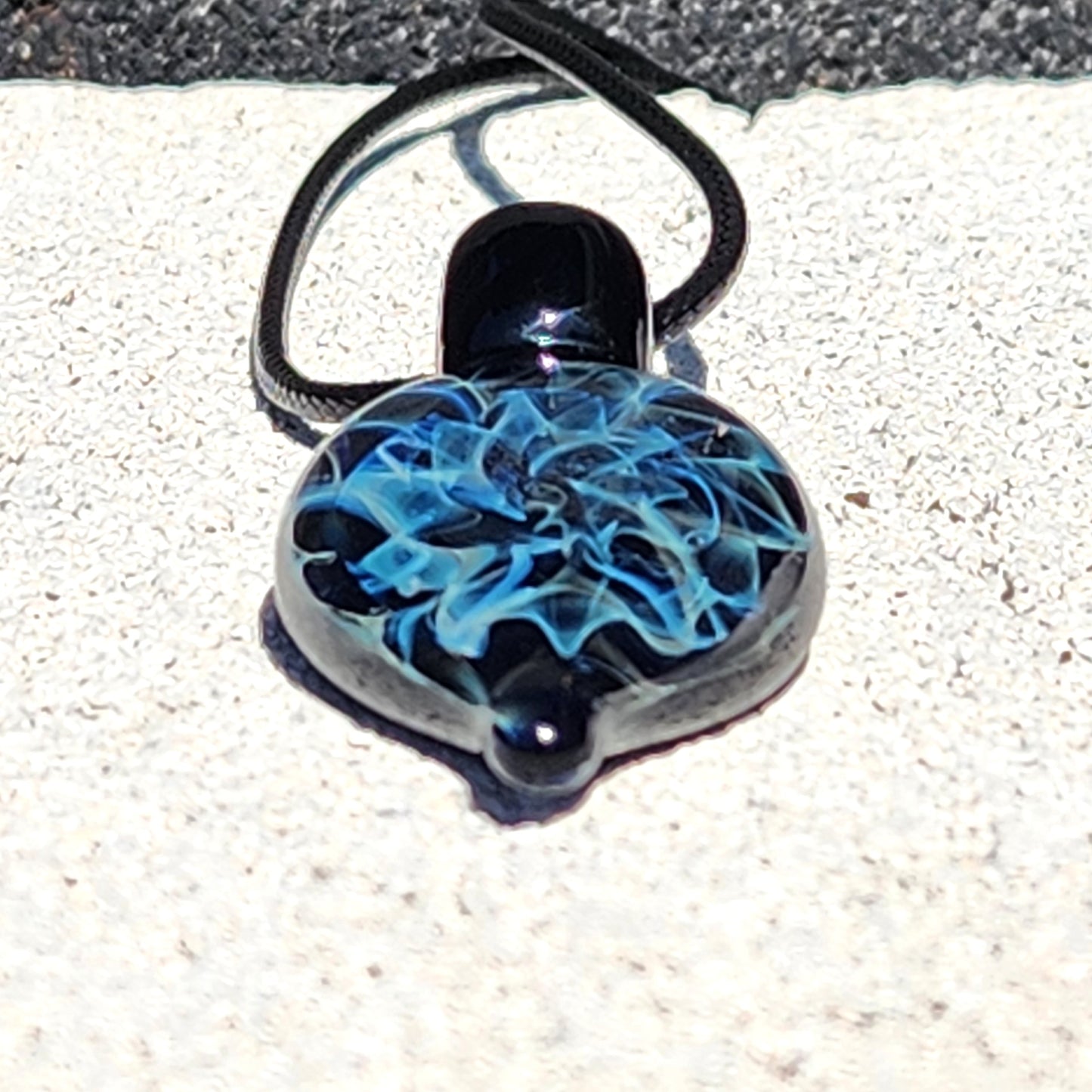 Deep Blue Silver Fumed Glass Pendant Necklace