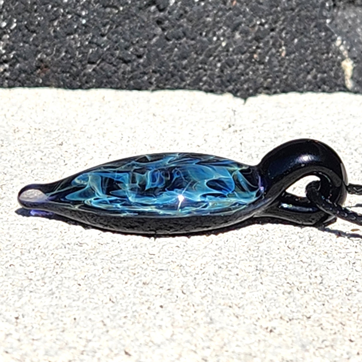 Deep Blue Silver Fumed Glass Pendant Necklace