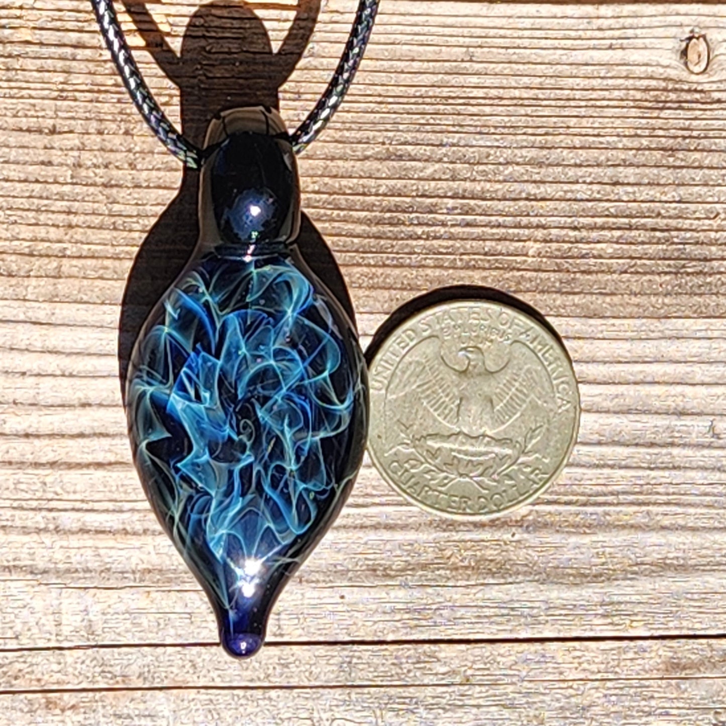 Deep Blue Silver Fumed Glass Pendant Necklace