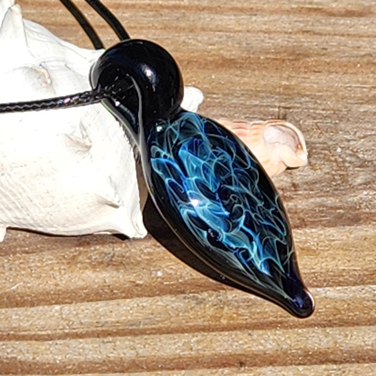 Deep Blue Silver Fumed Glass Pendant Necklace