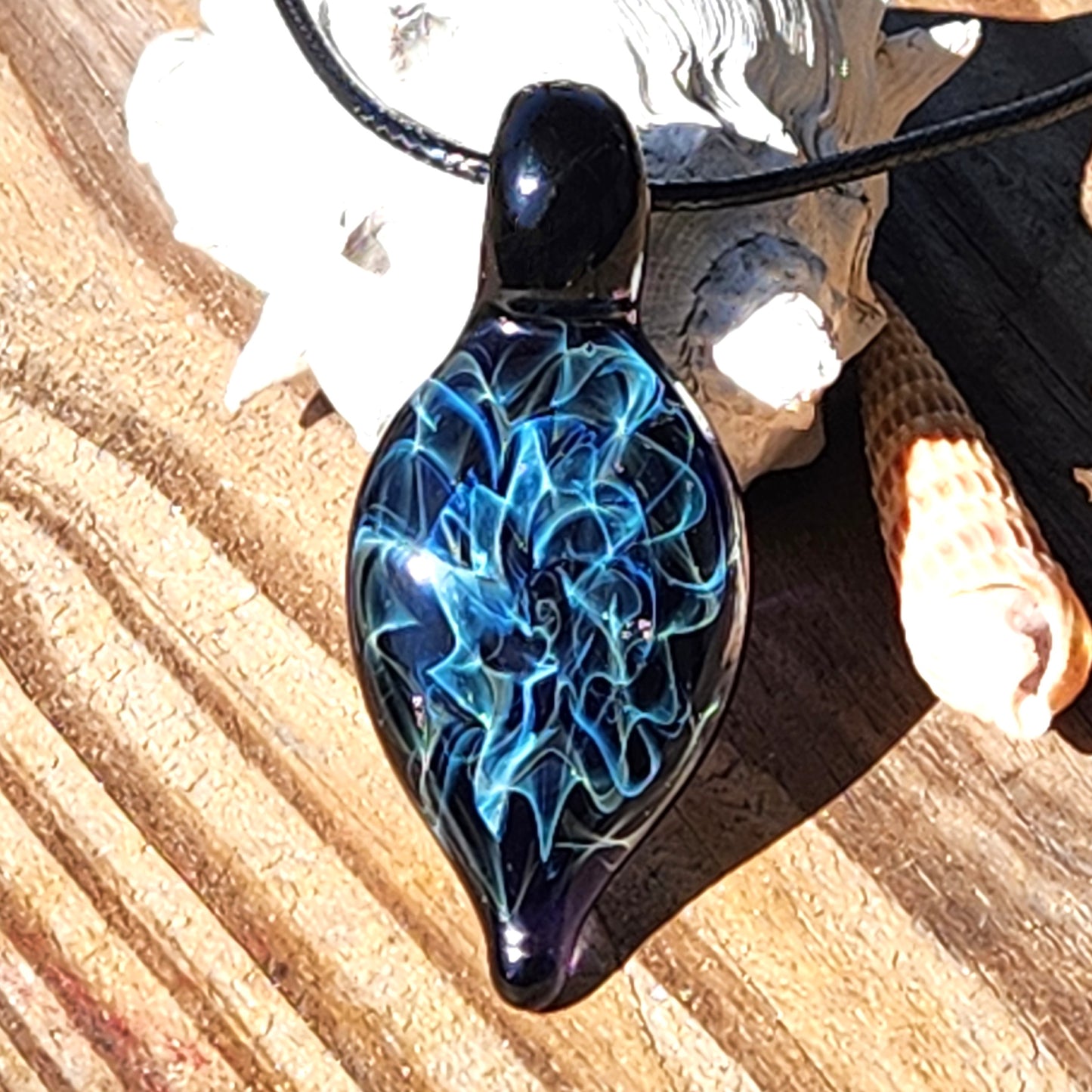 Deep Blue Silver Fumed Glass Pendant Necklace