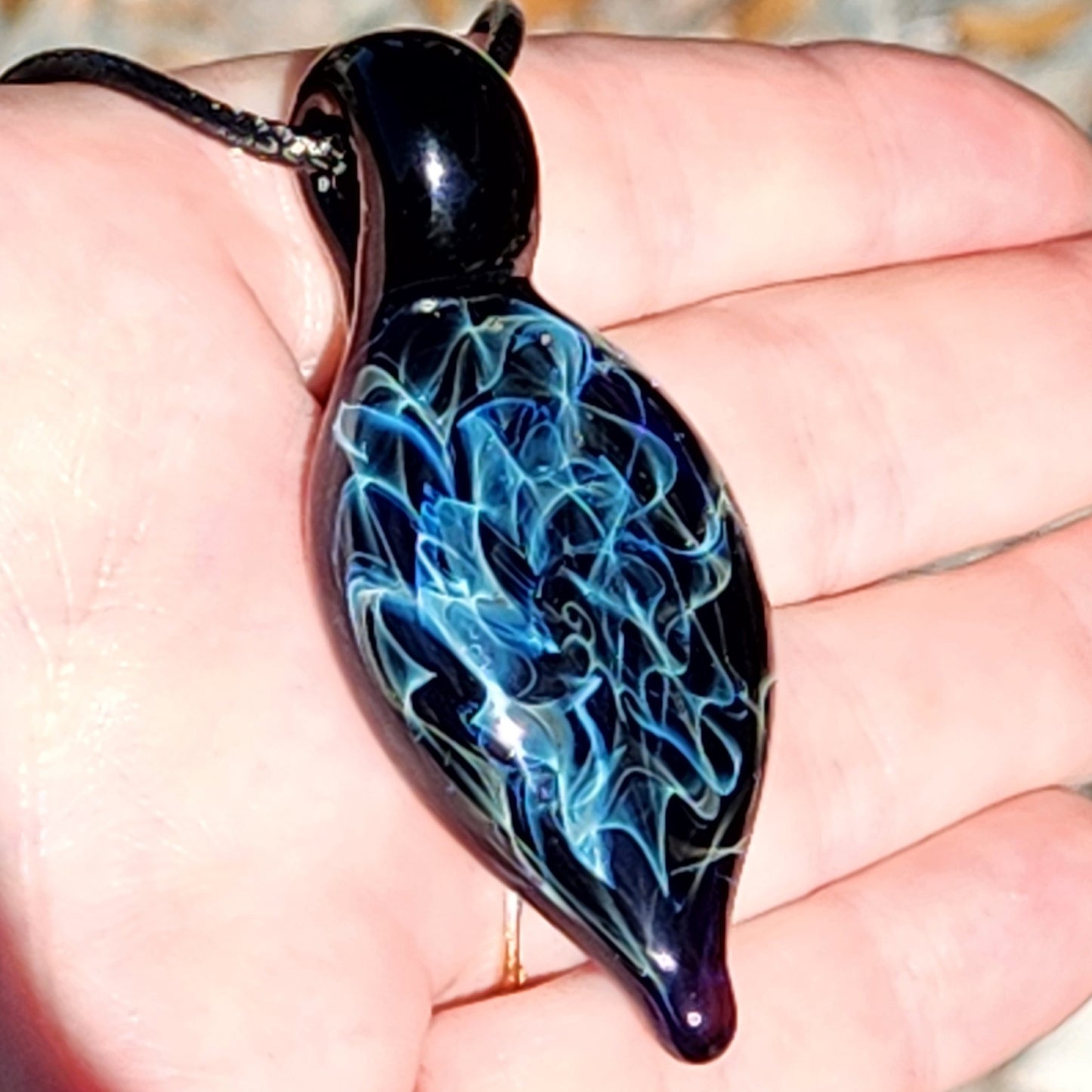 Deep Blue Silver Fumed Glass Pendant Necklace