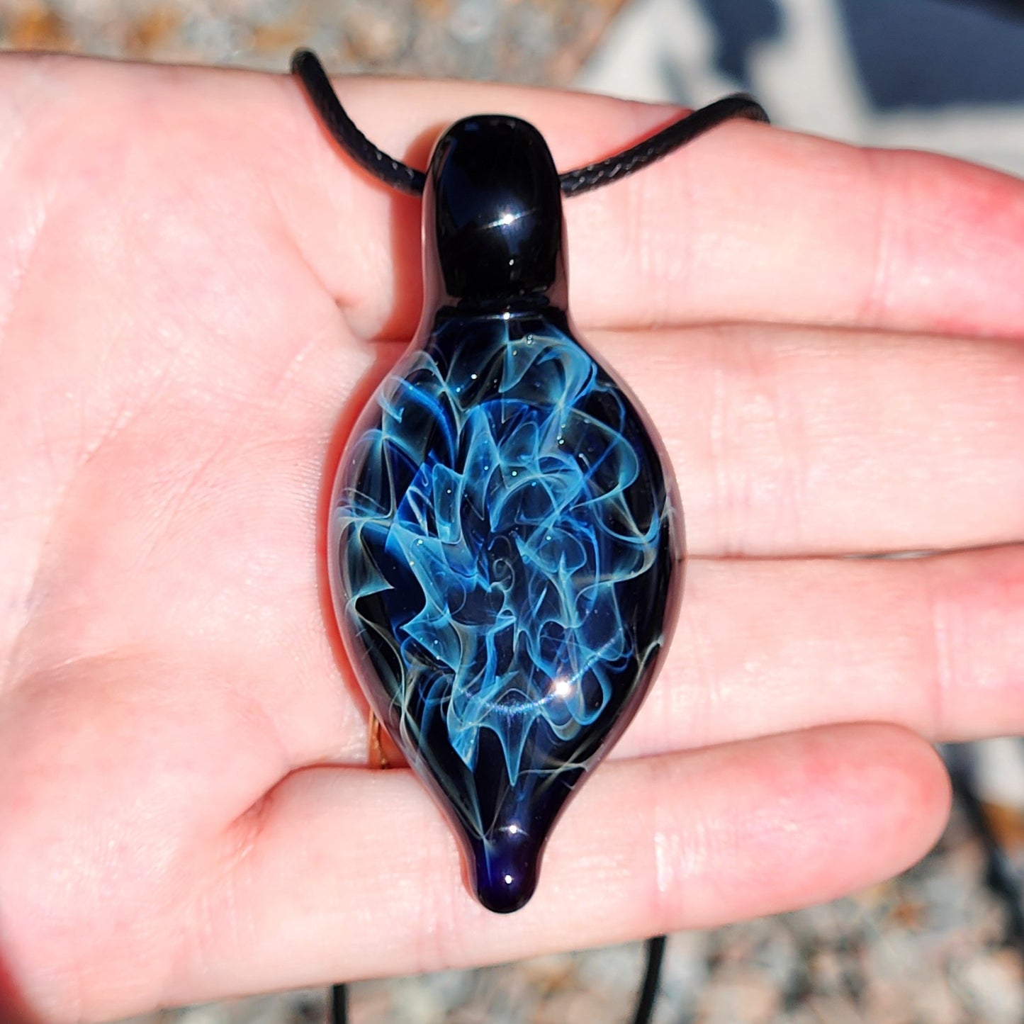 Deep Blue Silver Fumed Glass Pendant Necklace