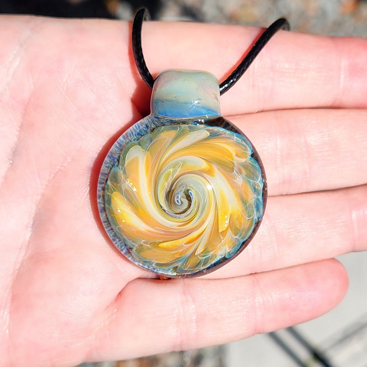 Golden Swirl Handmade Glass Pendant Necklace