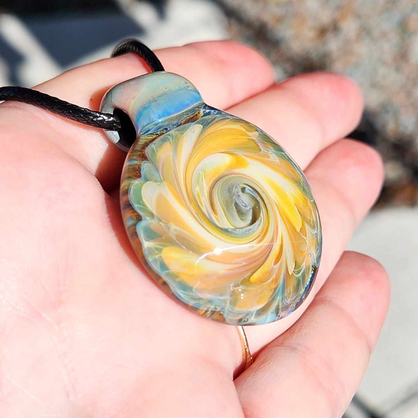 Golden Swirl Handmade Glass Pendant Necklace