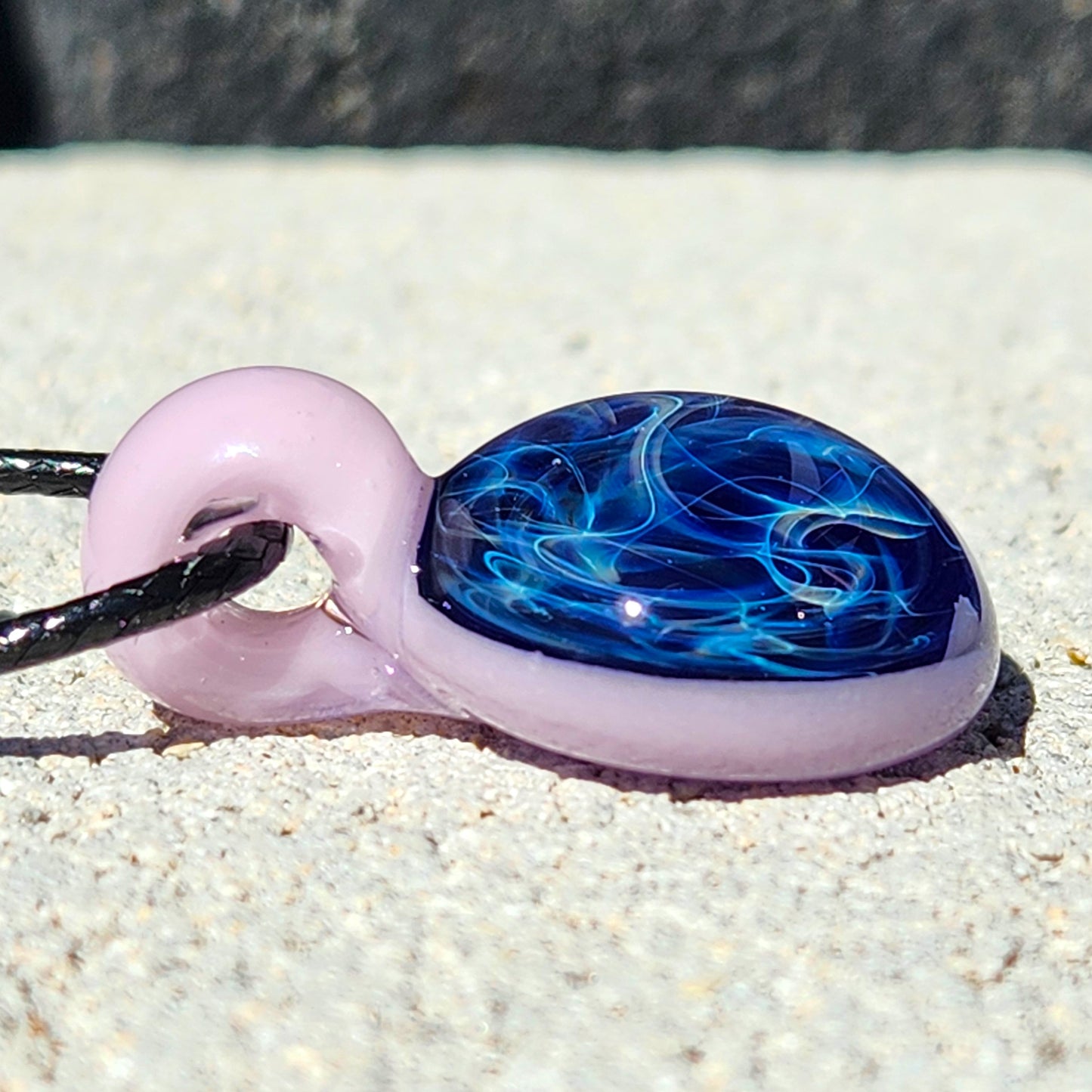 Blue and Pink Handmade Glass Pendant Necklace