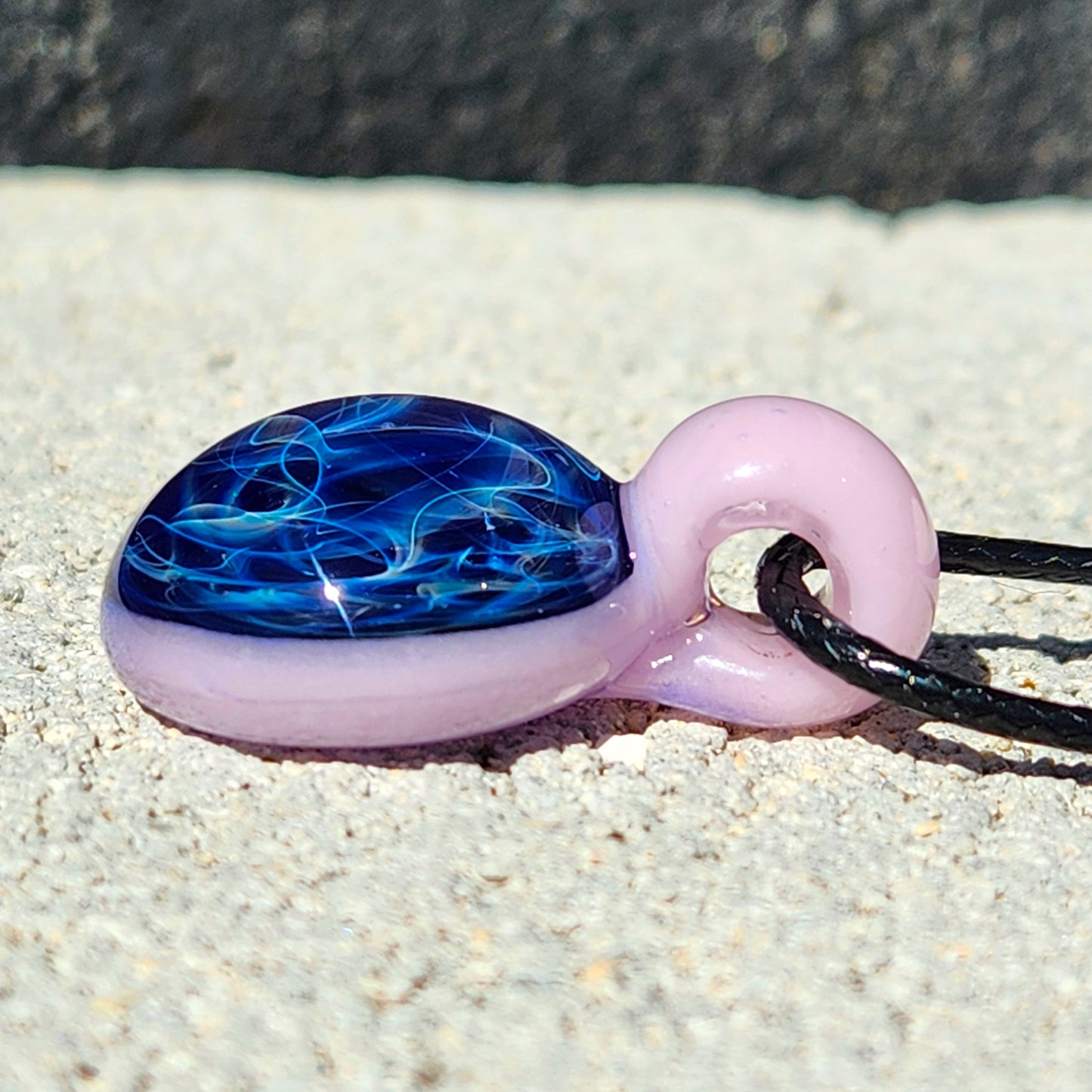 Blue and Pink Handmade Glass Pendant Necklace