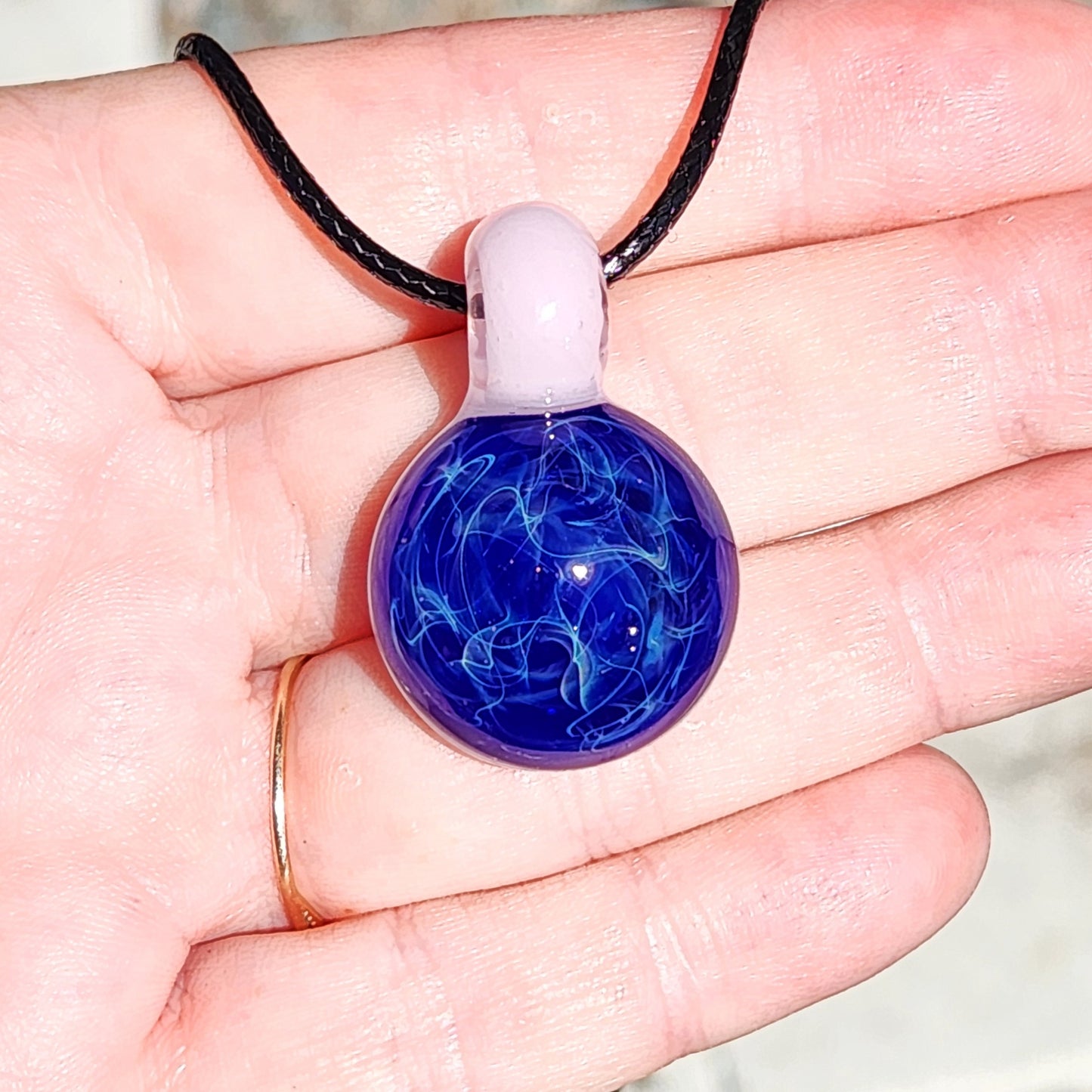 Blue and Pink Handmade Glass Pendant Necklace
