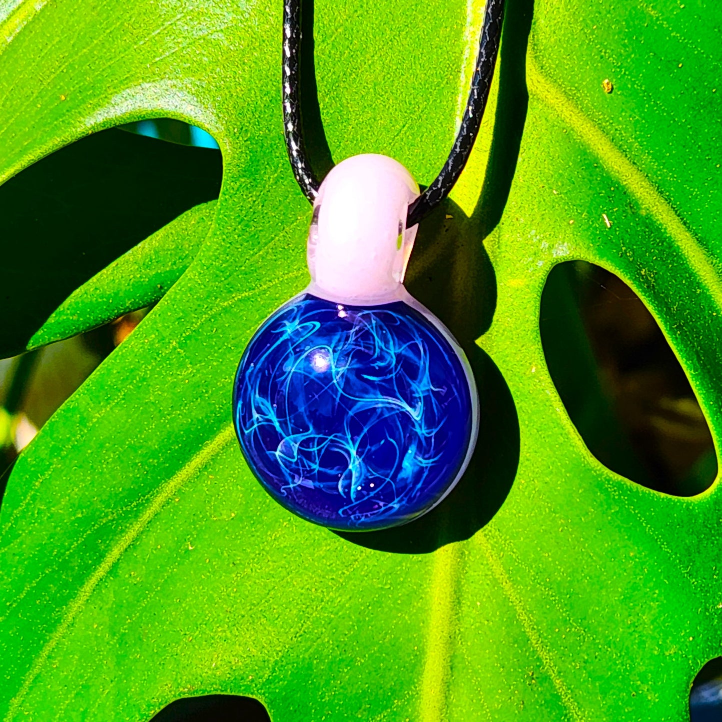 Blue and Pink Handmade Glass Pendant Necklace