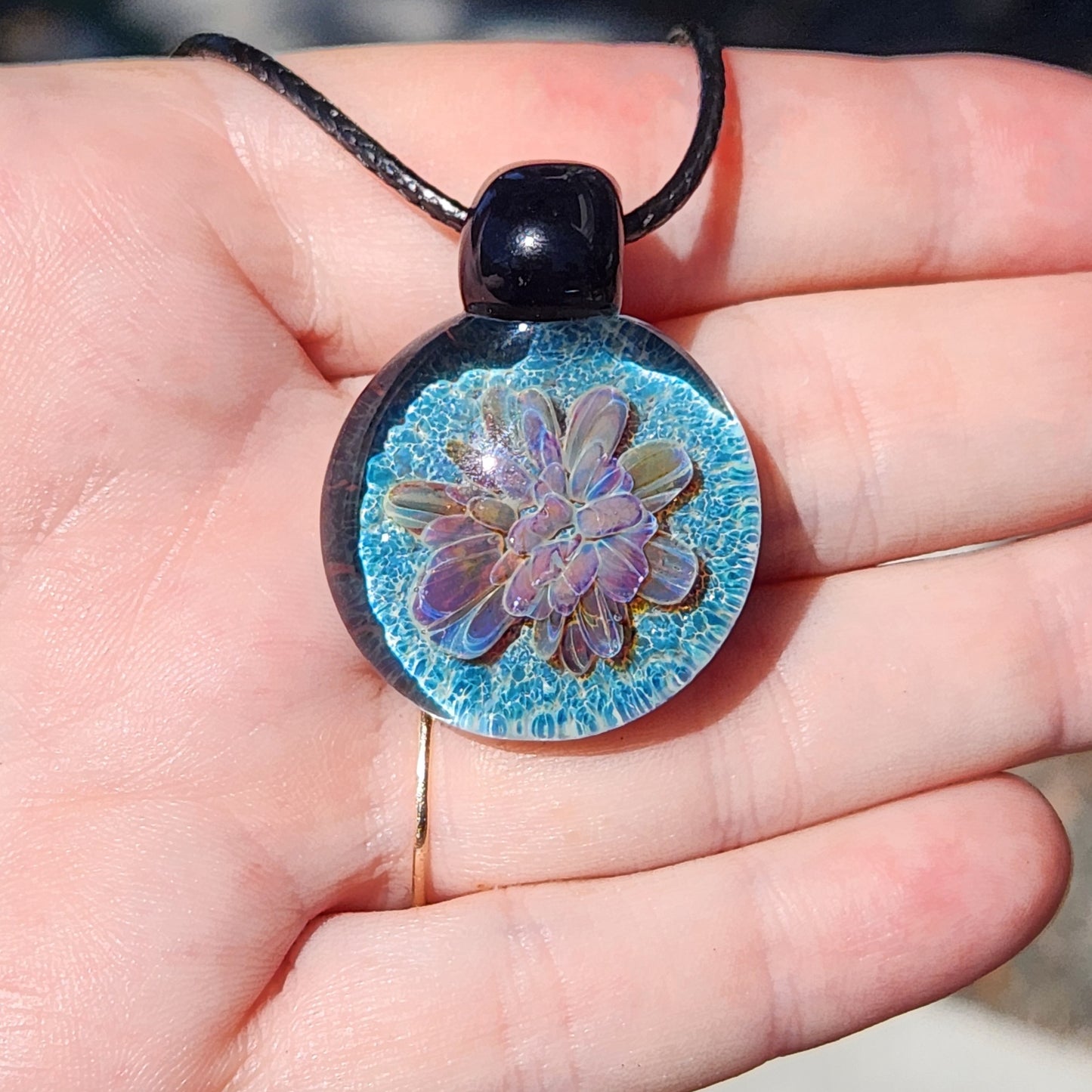 Handmade Unique Pendant Necklace - Light Blue Glass Jewelry