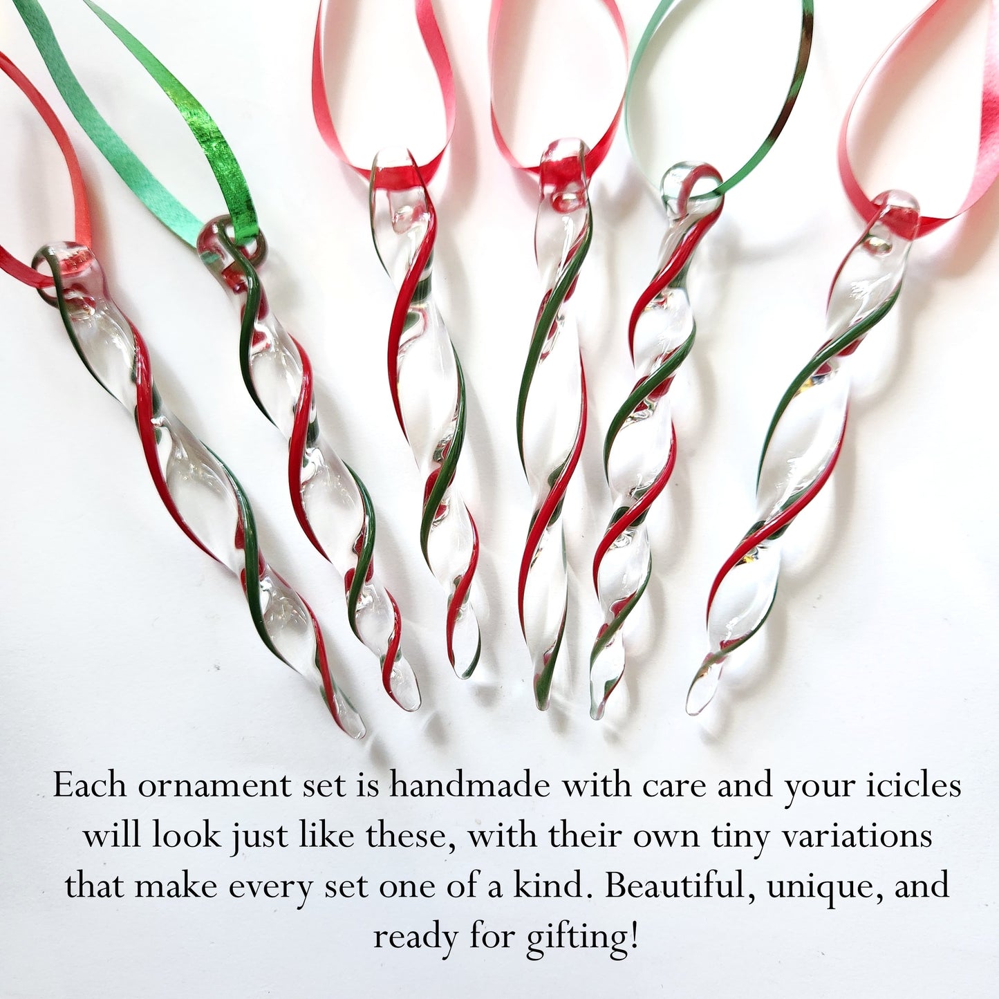 Red and Green Handmade Glass Christmas Ornaments