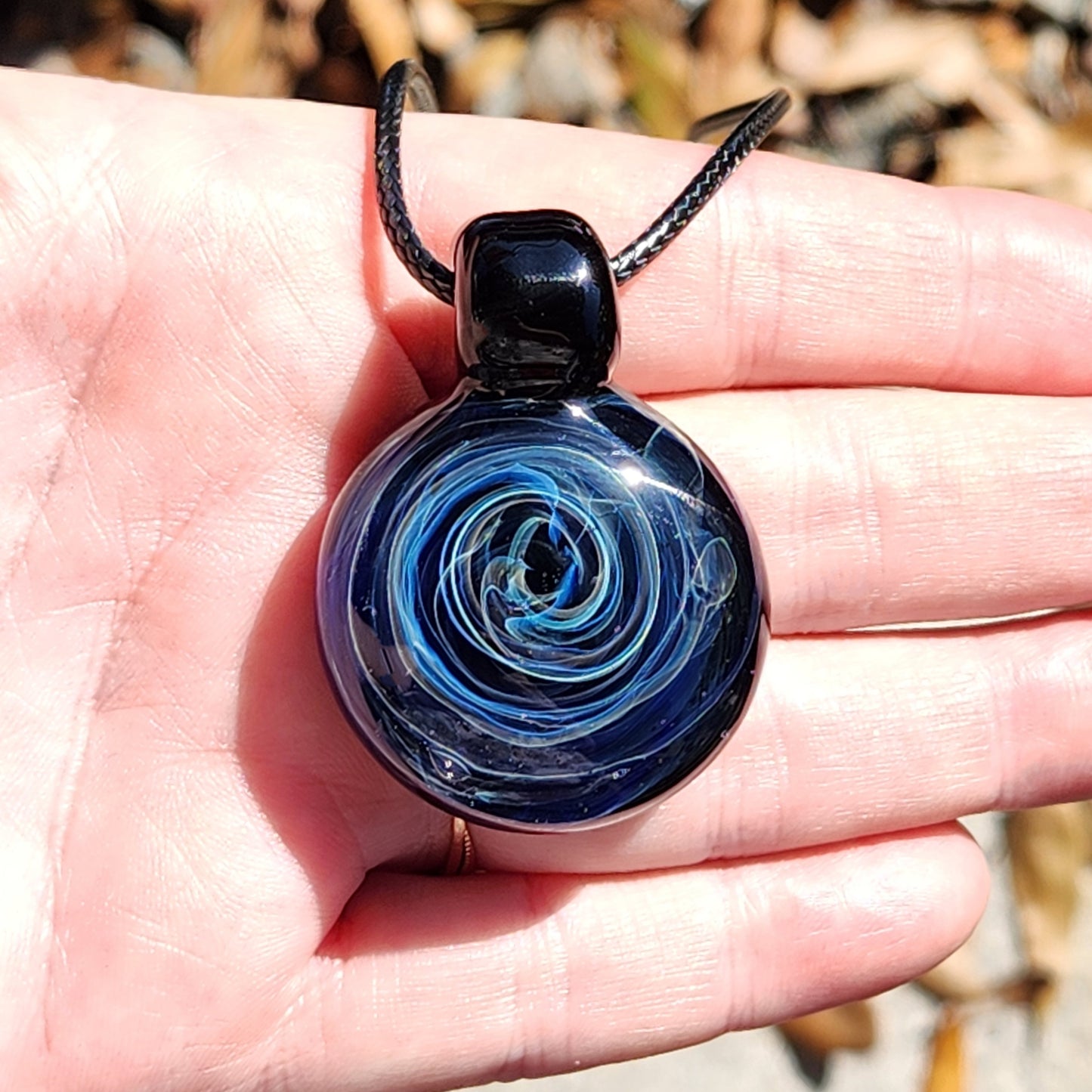 Blue Spiral Glass Pendant with Pure Silver Fuming