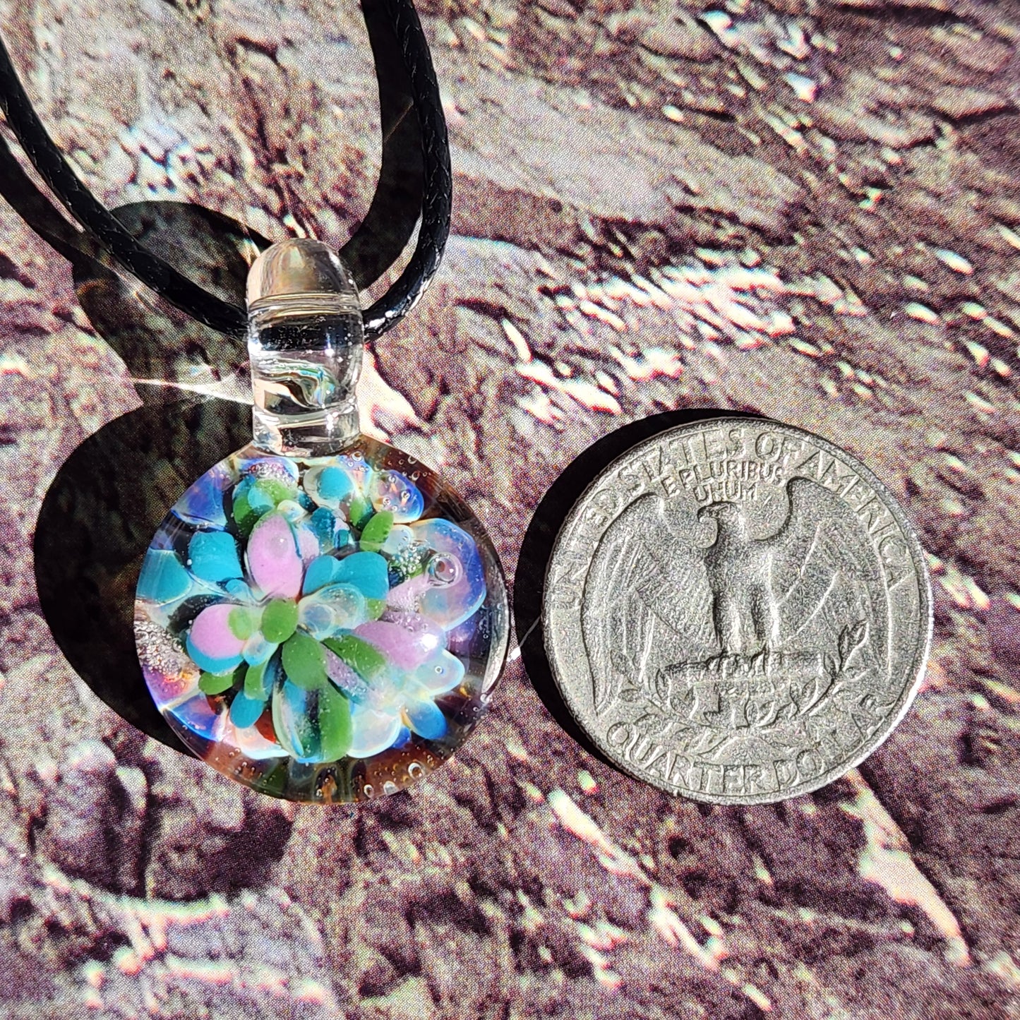 Small Purple Green & Blue Glass Pendant