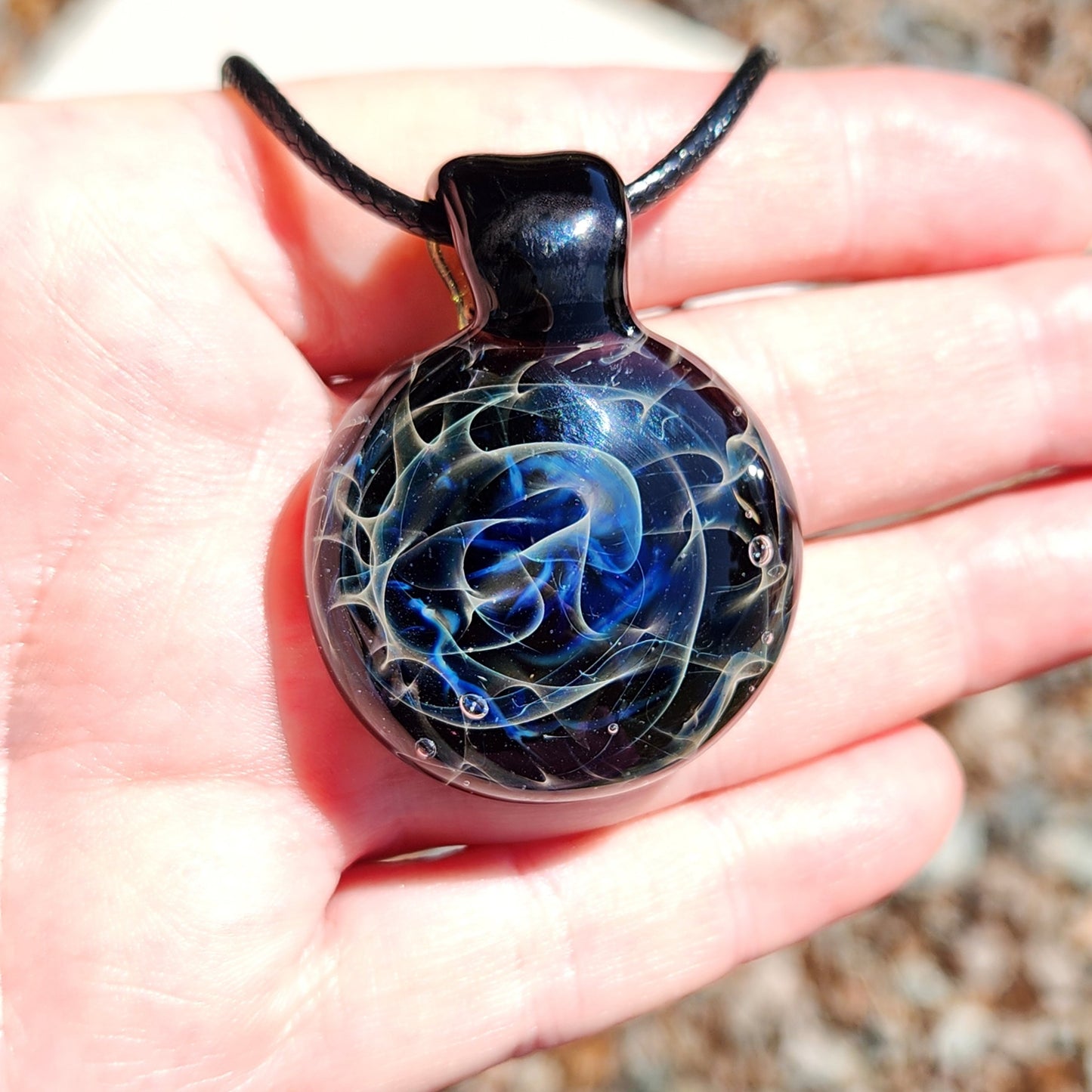 Deep Blue Silver Fumed Glass Pendant Necklace